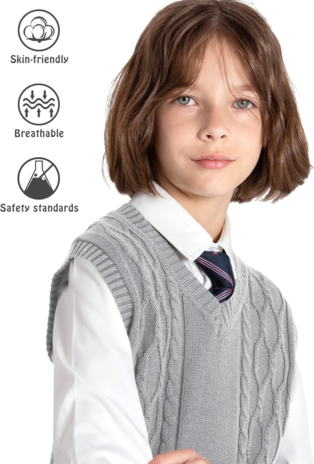 JSTEX Boys Sweater Vest Cotton Kids Uniform Vest Sleeveless Knit Pullover