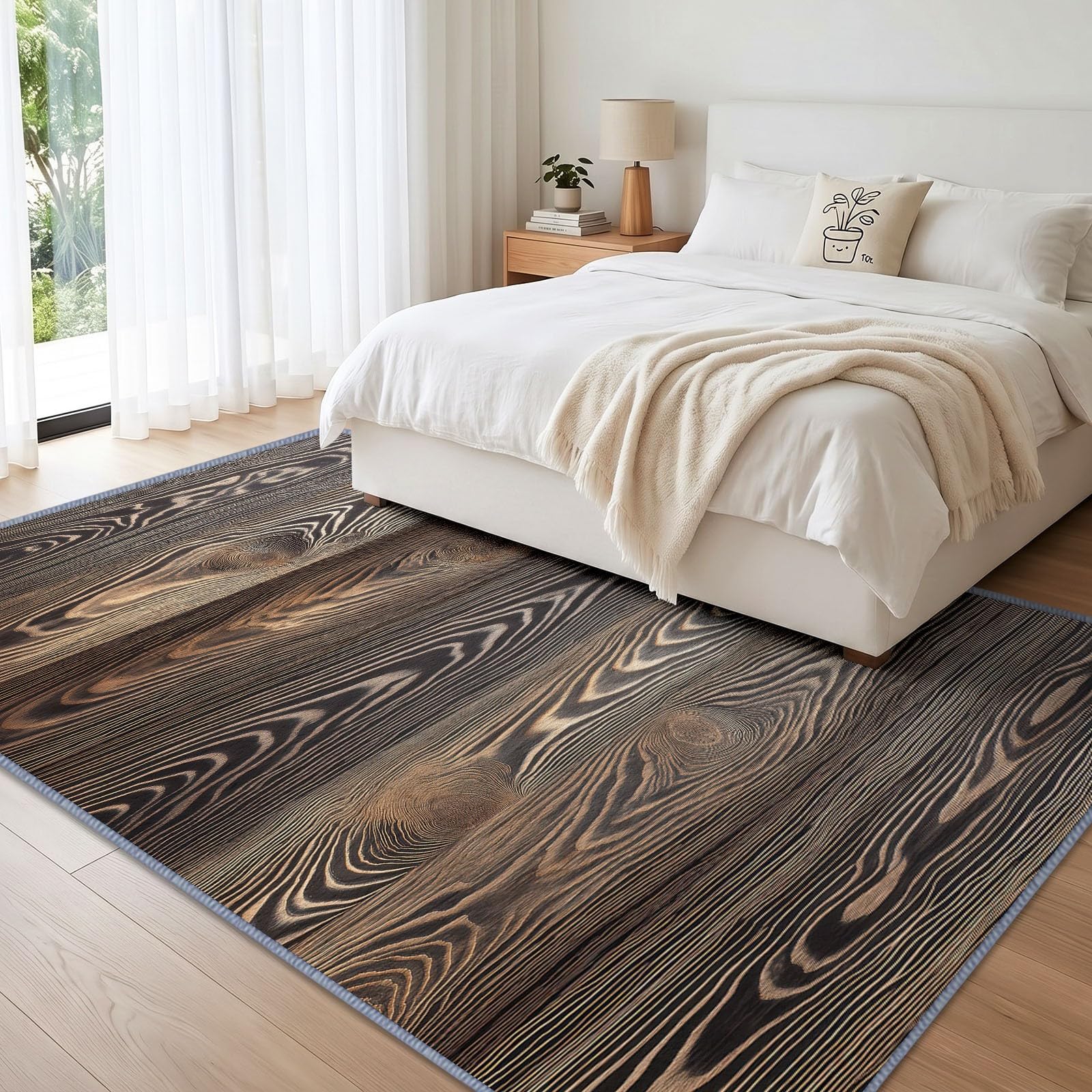 Tappeto rustico lavabile per soggiorno 240 x 300 cm, grande tappeto per interni a pelo basso naturale con struttura ad anello con albero, antiscivolo, super morbido, per camera da letto, sala da