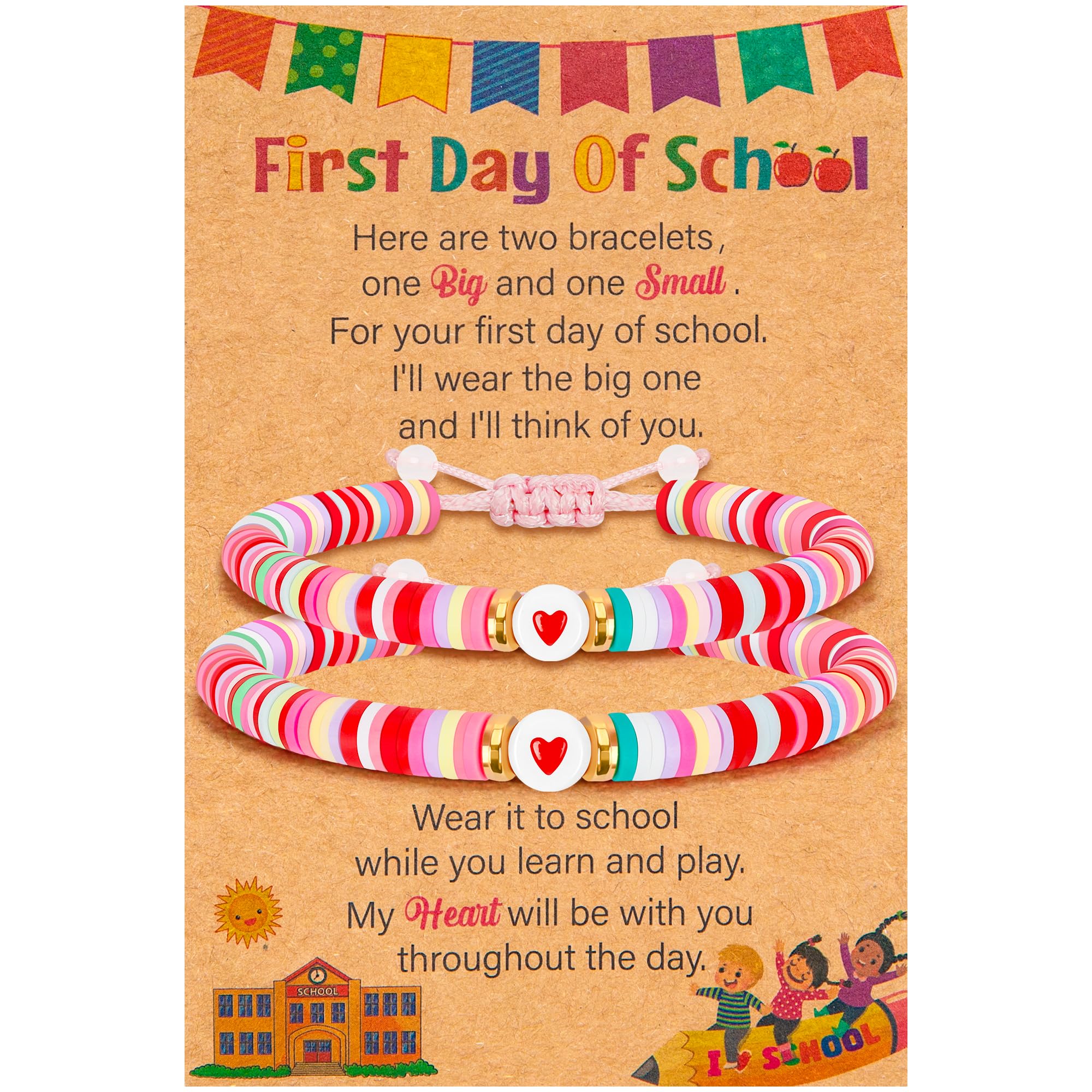EOBOH First Day of School Bracelet Mommy and Me, Prek Matching Wish Bracelets Set, Adjustable Bracelet for Boys Girls Gifts Stuff Bulk