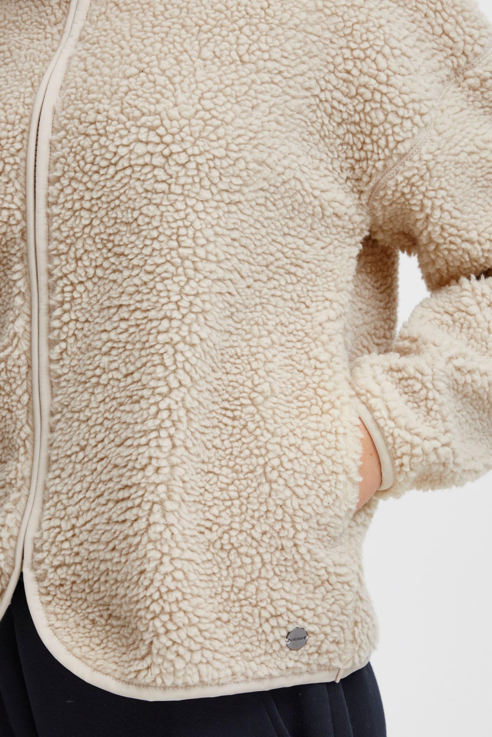 OXMO OXTonje Damen Sweatjacke Jacke mit Teddyfutter mit Stehkragen Reißverschluss Eingrifftaschen Loose fit