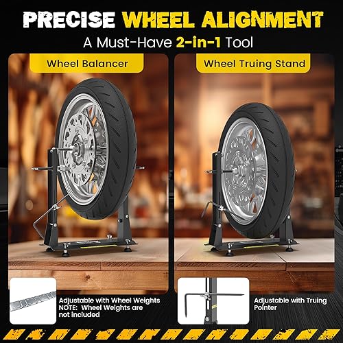 Miniatura 2 de Tanfix Equilibrador de rueda de motocicleta plegable y soporte Truing, herramientas 2 en 1 resistentes, soporte equilibrador de neumáticos con conos