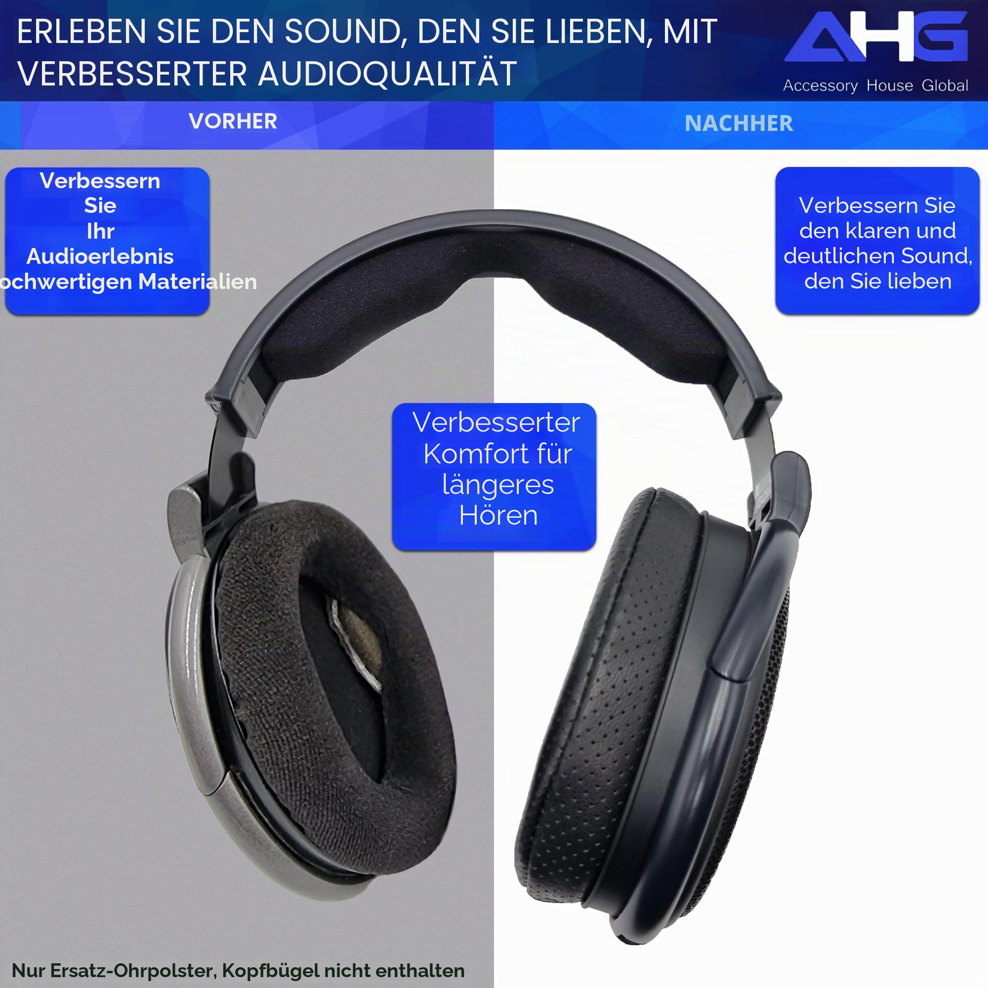 AHG Accessory House Global AHG perforiertes Schaffell-Ersatz-Ohrpolster HD 65/ HD 60, kompatibel mit Sennheiser HD 65HD 660S HD 660S2 HD 60Massdrop X HD 6XX HD58X Jubilee HD58 und HD565. Zweischichtig