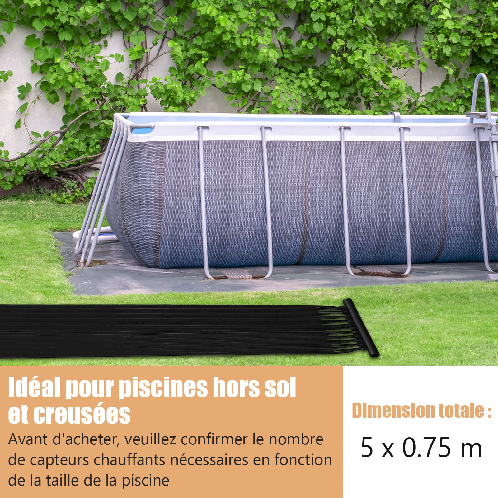 GOPLUS Réchauffeur Solaire pour Piscine en PE, 2 Panneaux de Chauffage Solaire de 500 X 75 CM, Respectueux de l’Environnement, Chauffe-Piscine Solaire pour Piscine Enterrée et Hors Sol de 21 500 L