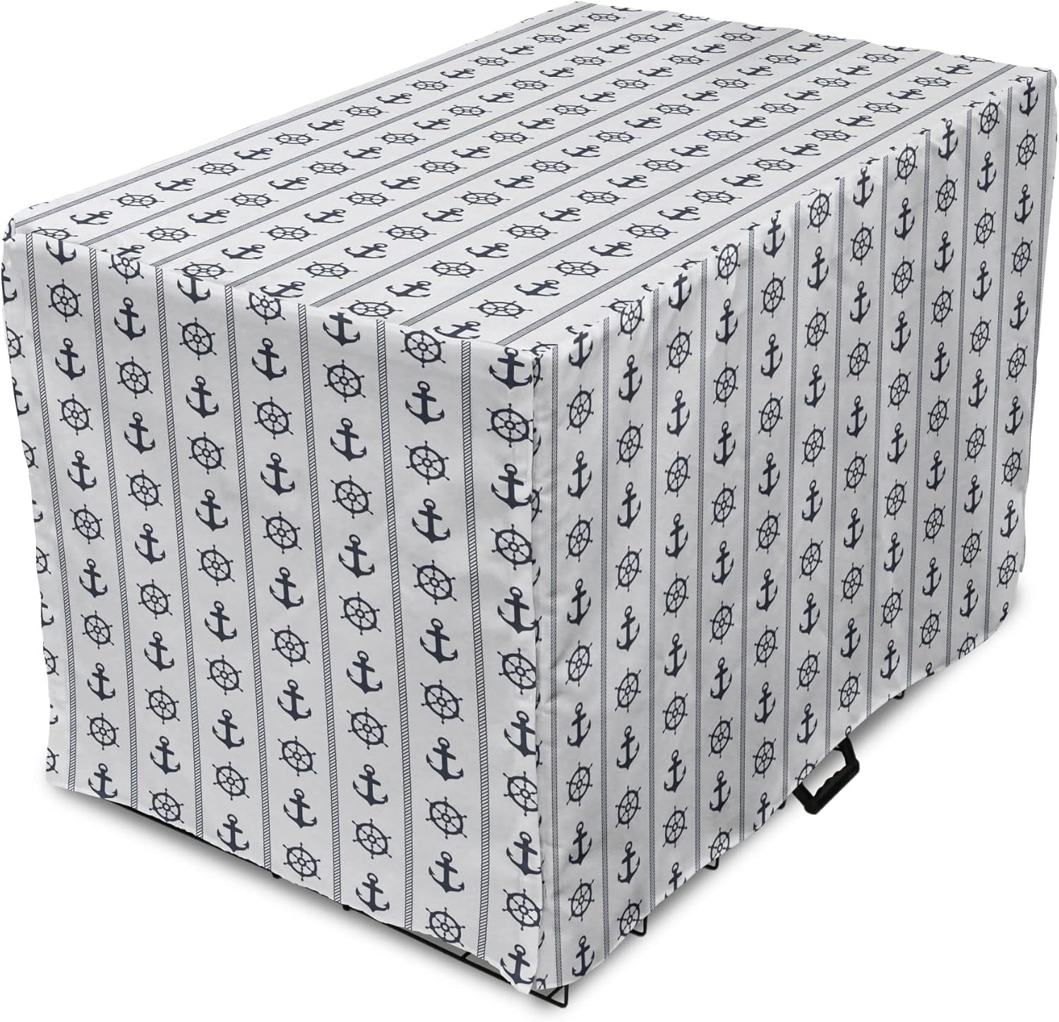 Lunarable Nautical Dog Crate Cover, Monochrome Maritime Illustration Anchor Helm Silhouettes Line, Easy to Use Pet Kennel Cover for Medium Large Dogs, 36 Inch, Charcoal Grey Coconut