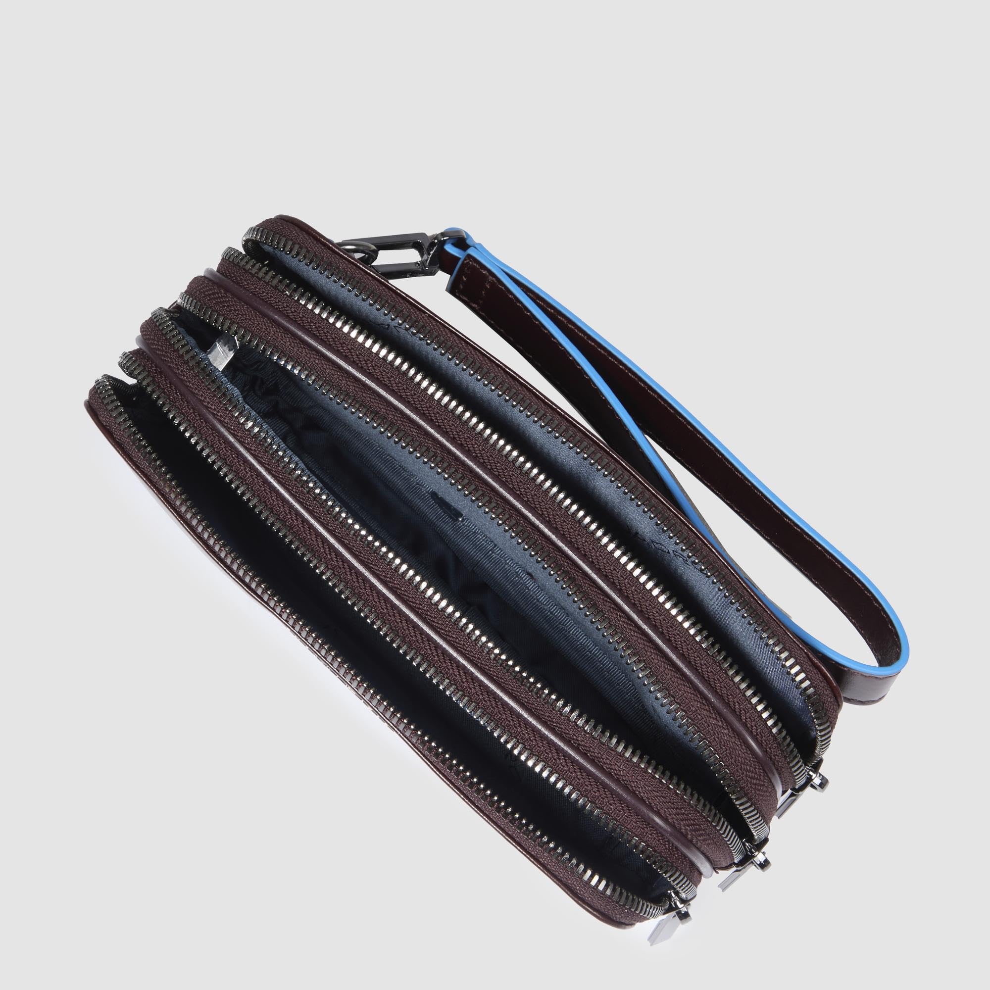 PIQUADRO – Pochette Uomo a Tre Scomparti – In Pelle – Colore Mogano
