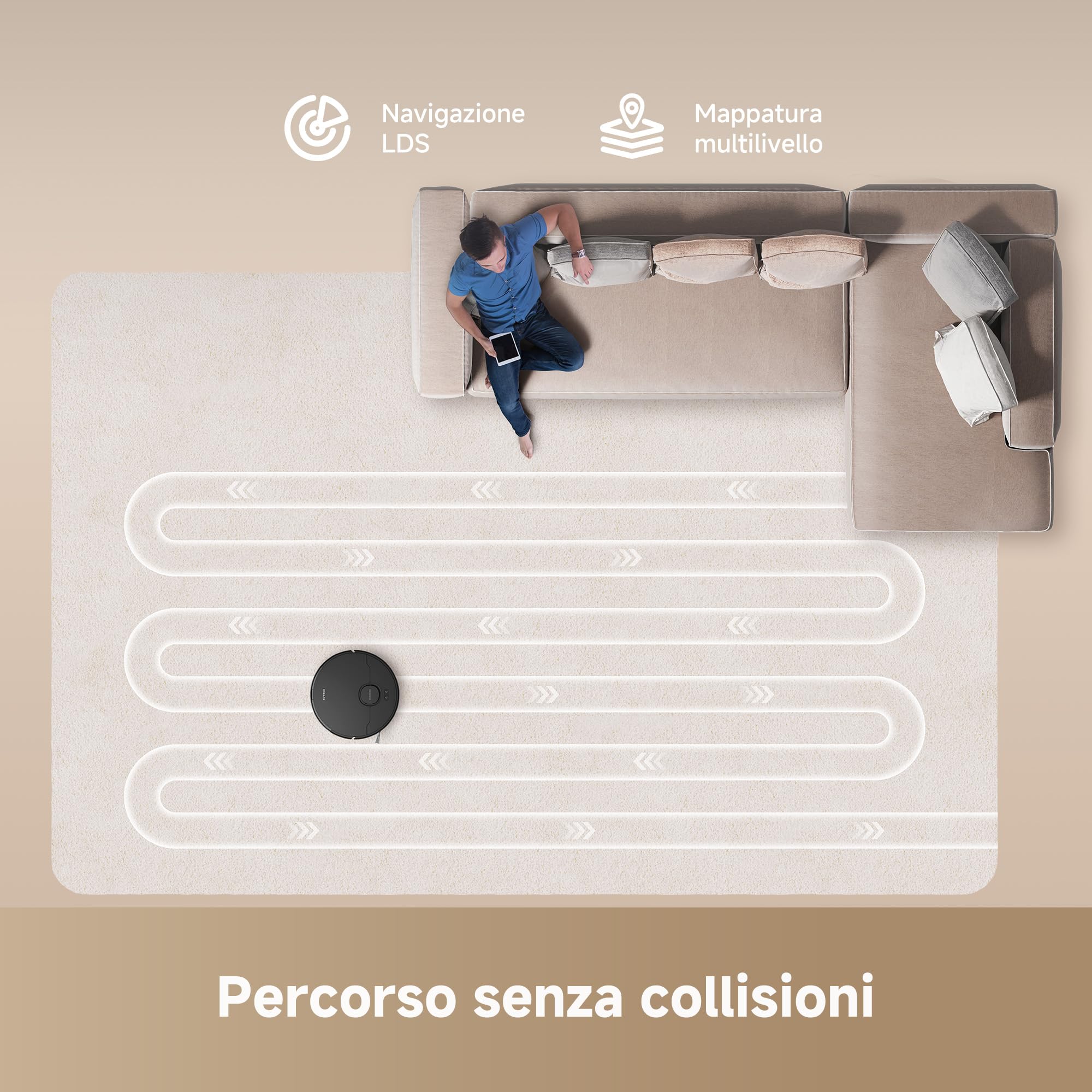 DREAME D20 Robot Aspirapolvere, Aspirazione 13.000 Pa, Doppia Spazzola Antigroviglio, Navigazione LDS, Aspirapolvere e Lavapavimenti 2 in 1, Pavimenti e Tappeti e Moquette, Batteria da 5.200 mAh