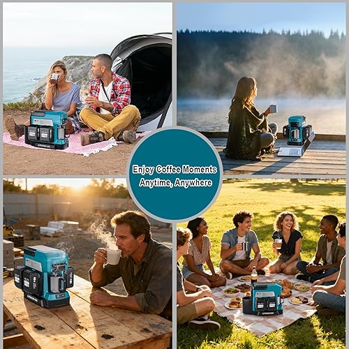 Miniatura 7 de Taingwei Cafetera inalámbrica para batería Makita de 18 V, cafetera de goteo portátil con molinillo de café eléctrico para RV, camping, viajes,