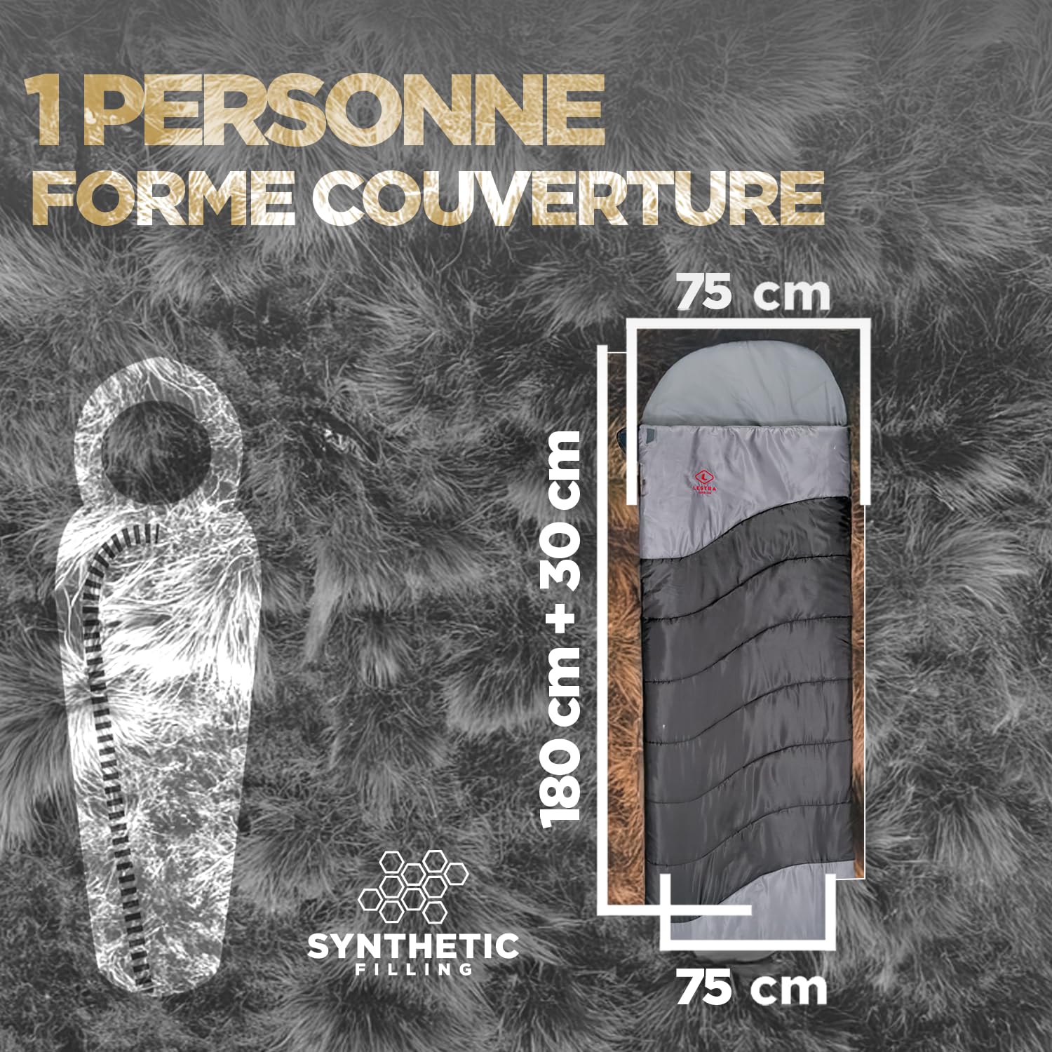 Lestra Sport - Pavin - Sac de Couchage Couverture Trek et Randonnée - T° Limit Confort 04 °C - Confortable & Robuste - Adulte - 180 + 30 x75 cm - 1,2 kg