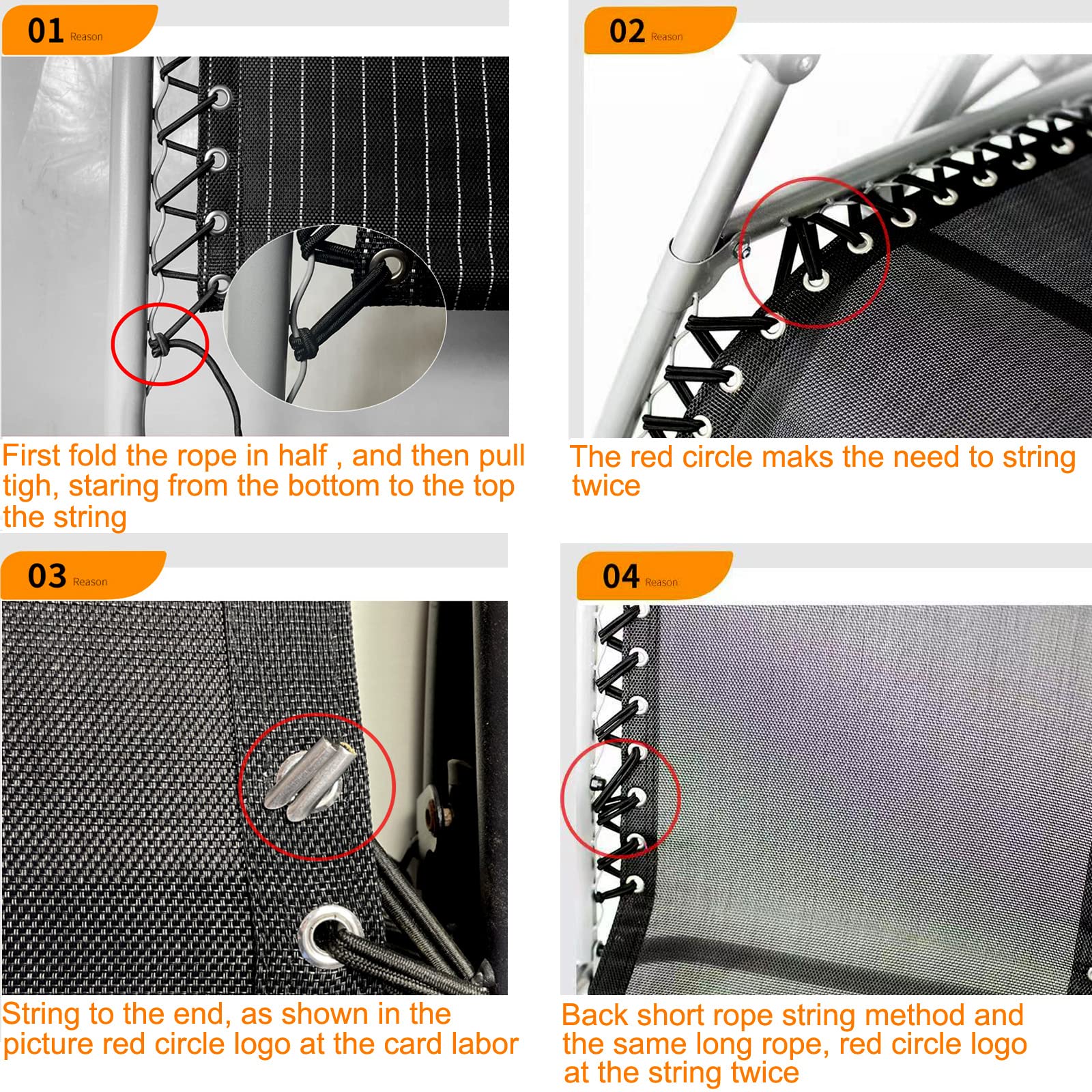Kit Corde Ricambio Per Sedia Gravity Flexzion: 4 Pezzi (2 Lunghe+2 Corte) Per Riparazione Sedie Zero Gravity