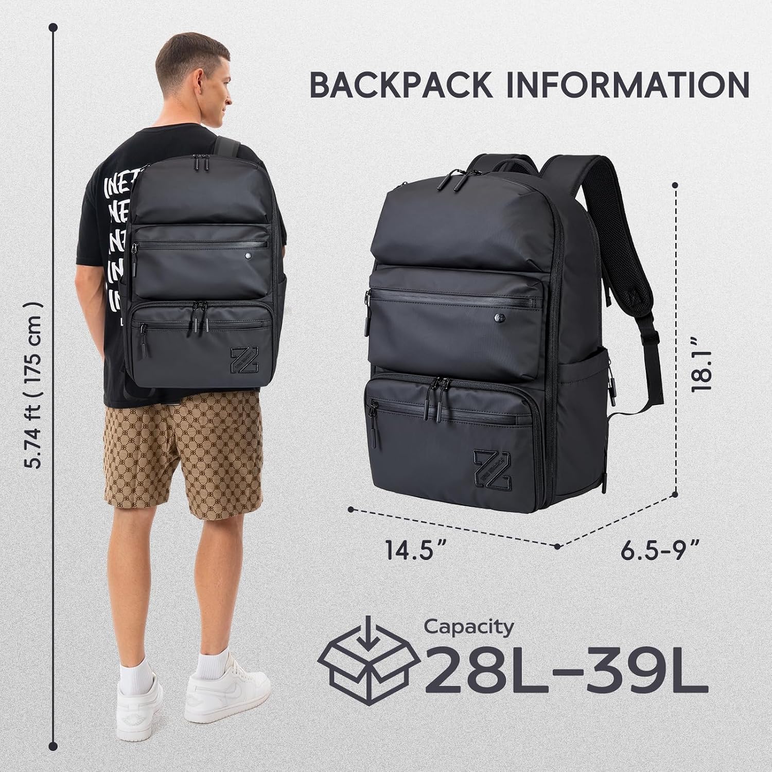 Vacuum Seal Travel Backpack Men with Vacuum System Pump Air Compression Bags for Travel, Expandable Capacity Water Resistant, Carry-On Luggage Backpack Black (Vacuum Pump Included)