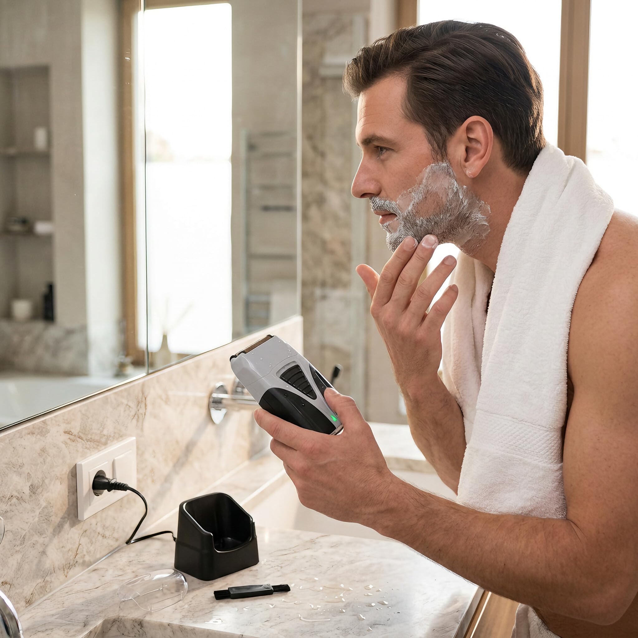 Rasoir électrique, Tondeuse à Barbe électrique Rechargeable rasoir à double tête avec Support de Charge et Lame à Double Broche pour Hommes Voyage, Usage Domestique