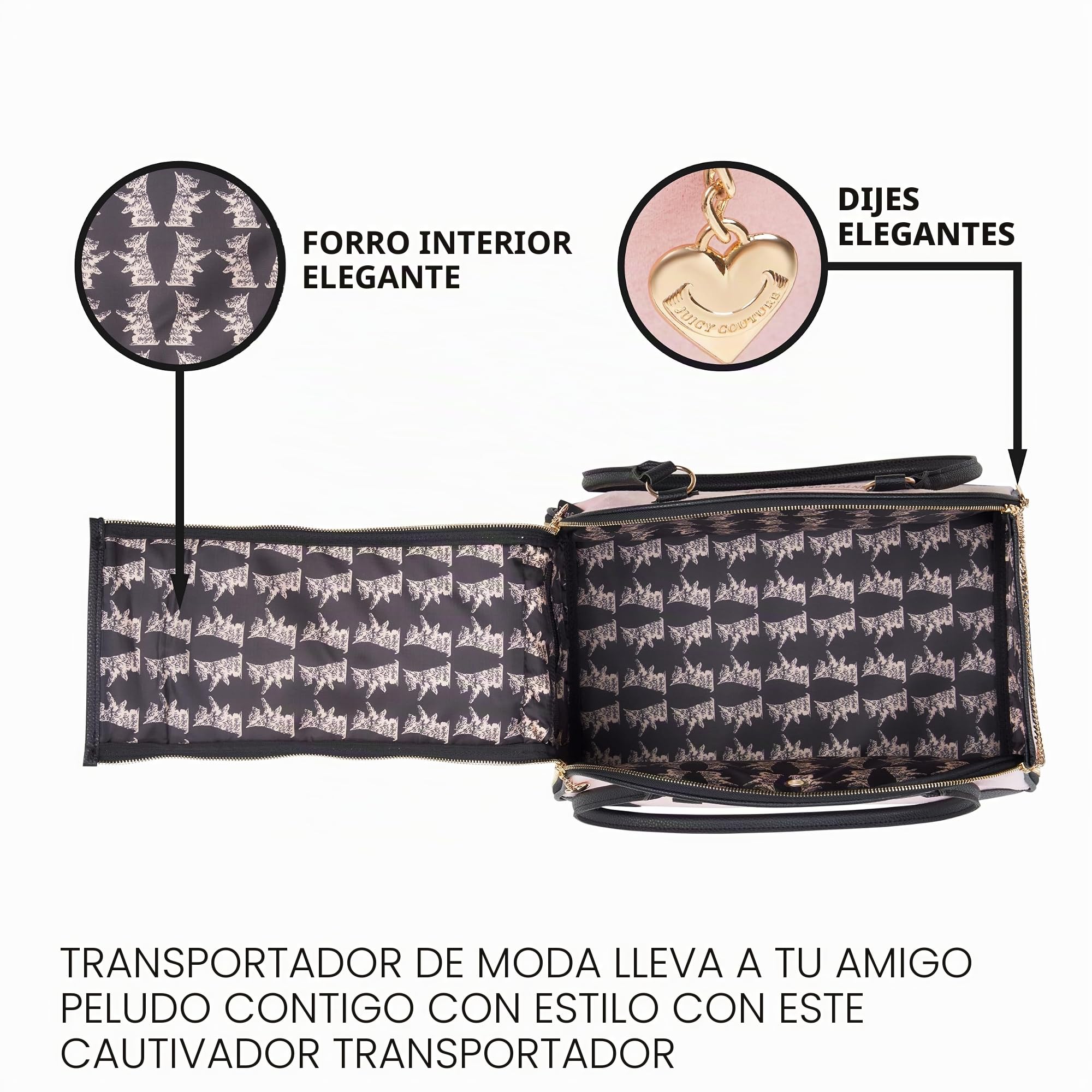 Juicy Couture Give Me Treats - Elegante Bolsa de Viaje Rosa para Perros y Gatos pequeños