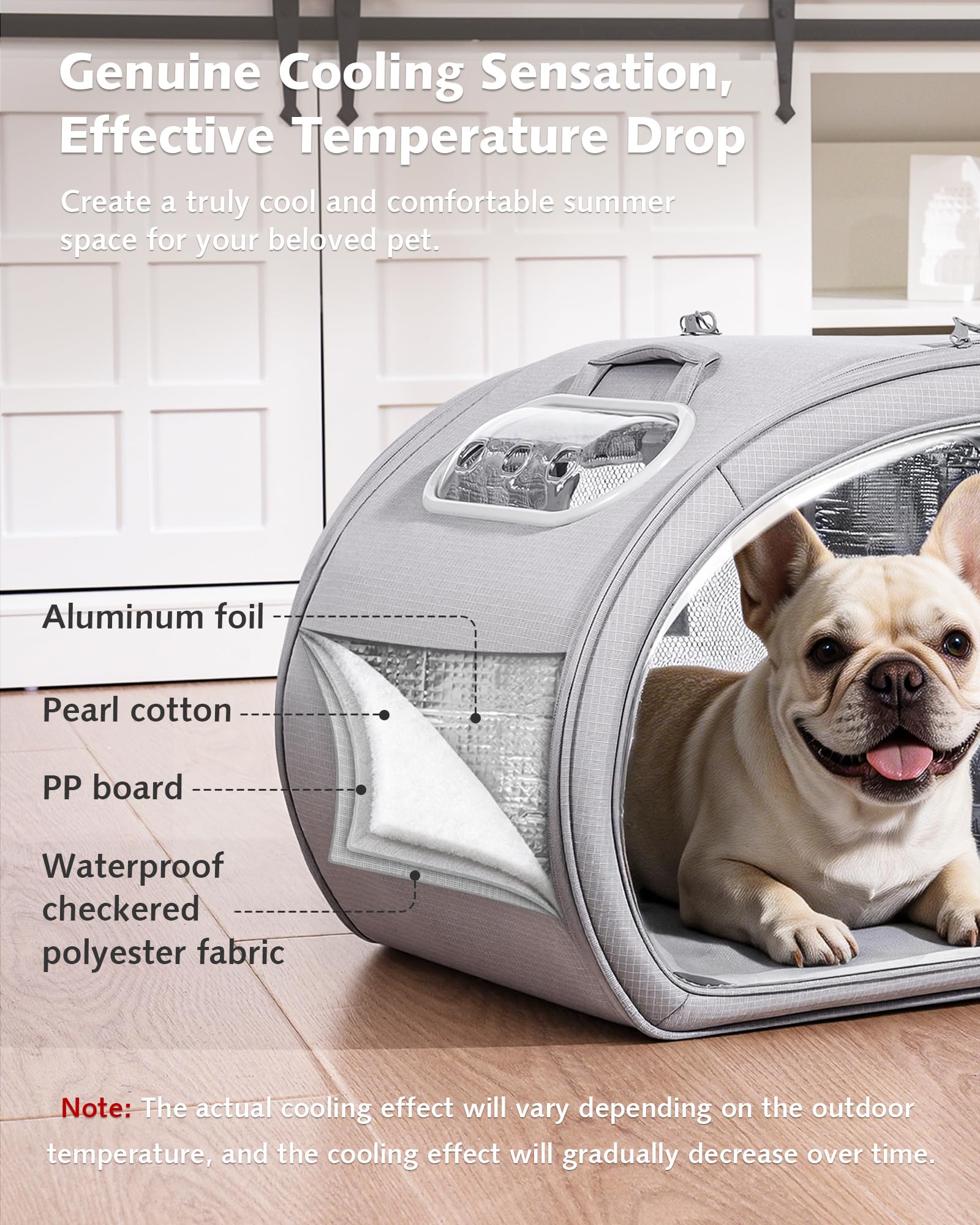 Pecute Cuccia Rinfrescante per Gatti, Tappetino Rinfrescante Cani Piccoli, Isolamento Termico 6 Bustine Ghiaccio Integrate, Pieghevole Finestra Trasparente Int/Est, Animali <8kg, L, Gray