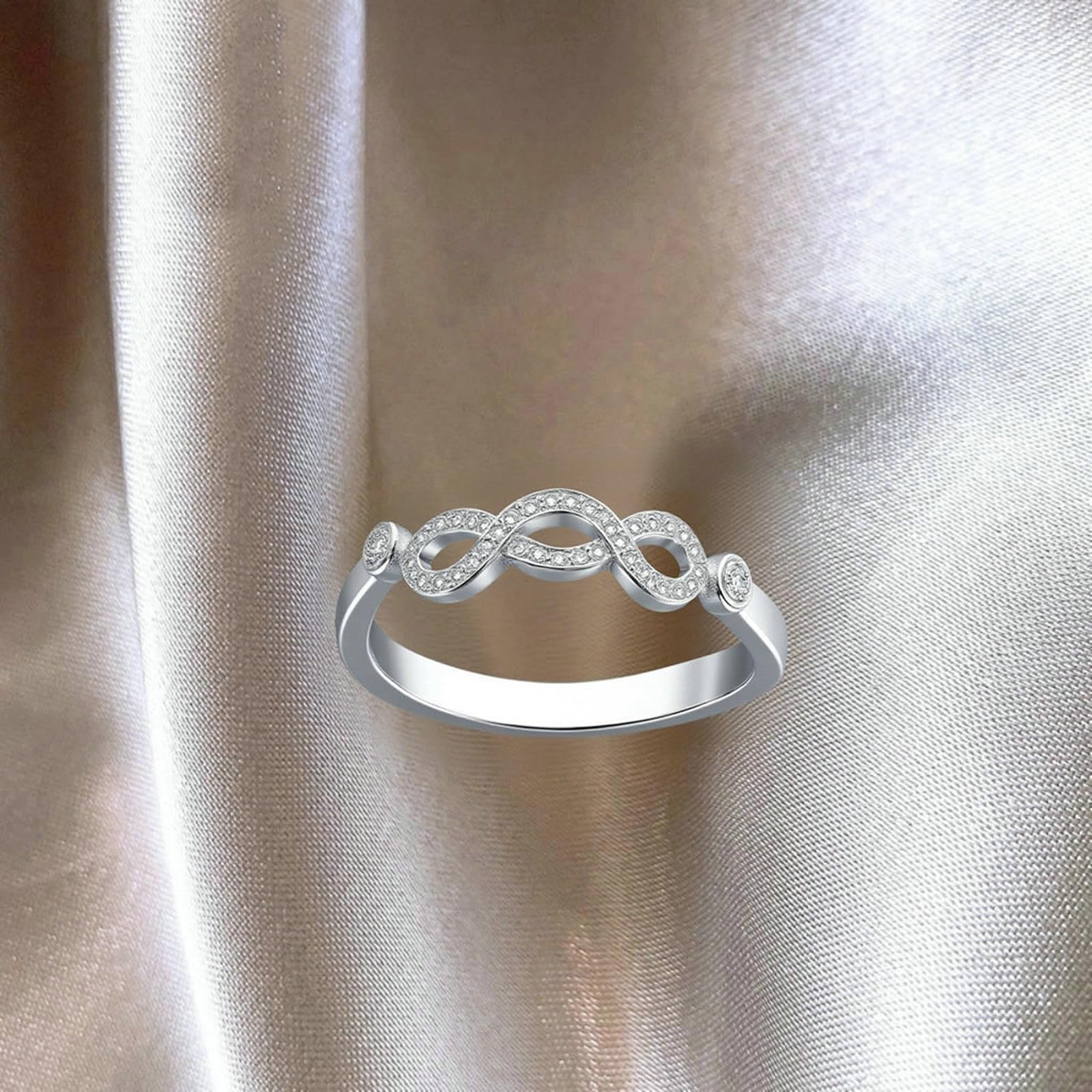 Anillo de compromiso infinito para novia con moissanita, anillo de oro de 18 quilates, anillos de aniversario para ella, oro blanco de 9 quilates, 14 quilates, 18 quilates, talla H 1/2-V 1/2