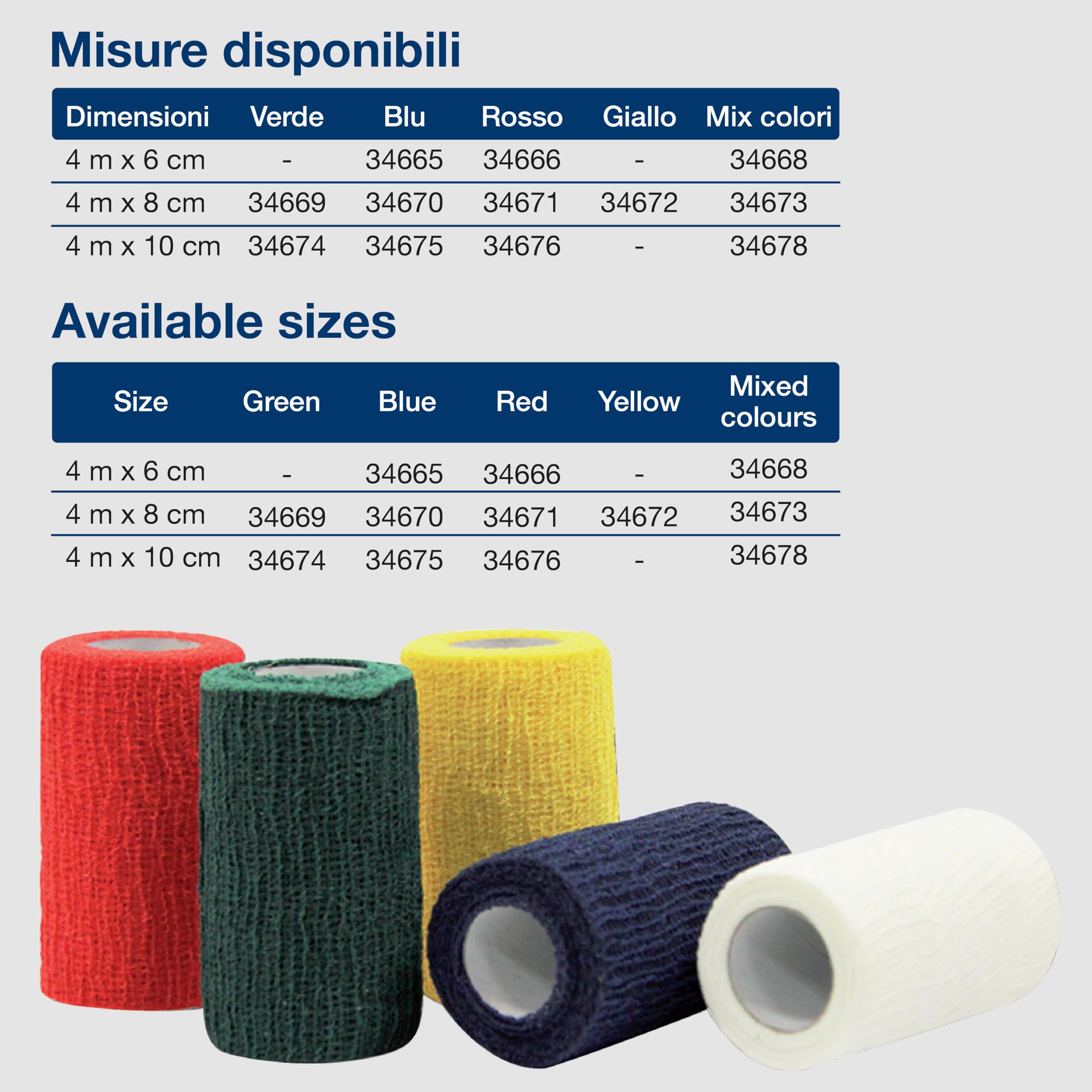 GIMA - Venda de goma cohesiva para la fijación y el apoyo, 4m x 10 cm, paquete de 10, mezcla, 34678