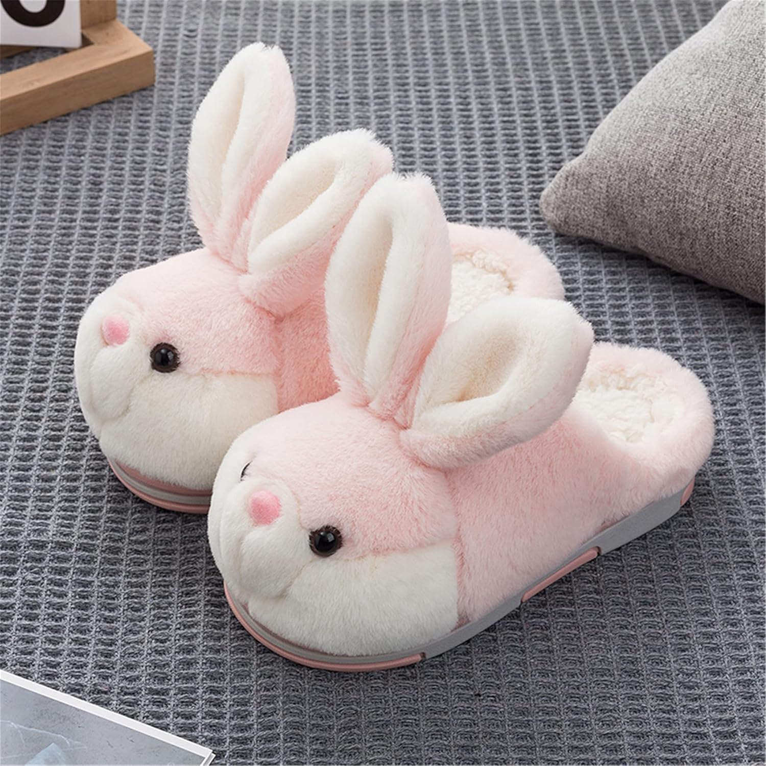 YILANLAN Women's Cute Bunny Animals Slippers Interesting Comfortable Furry Slippers Soft Plush Winter season Keep warm Home Slippers - Image 3