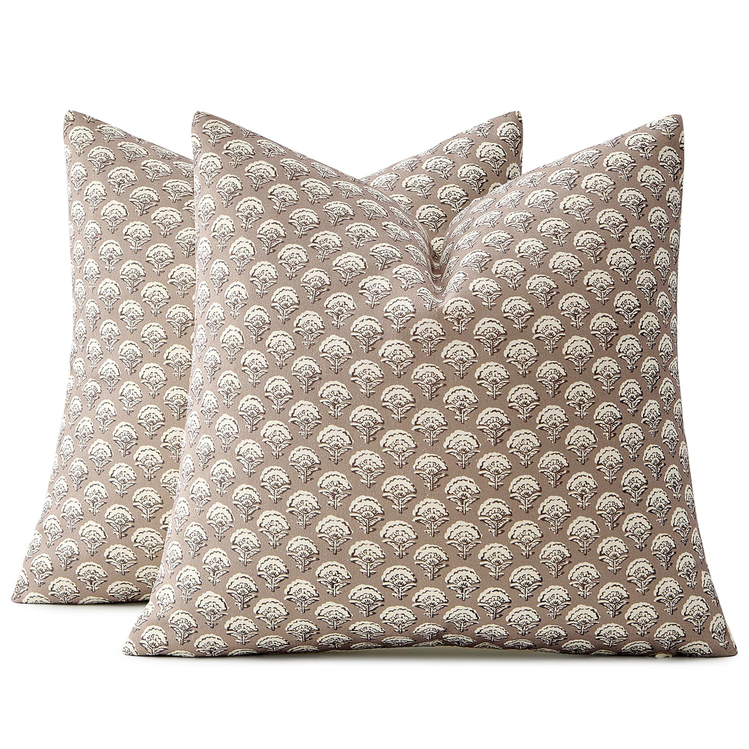 MIULEE Set of 2 Decorative Floral Pillow Covers Neutral Vintage Throw Pillows Block Print Boho Farmhouse Cushion Covers for Modern Spring Home Decor Couch Sofa Bed Living Room, 18x18 Inch, Light Taupe — view 8