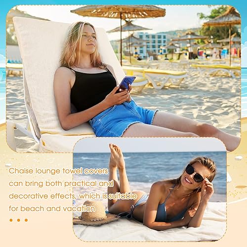 Miniatura 4 de Redbaker 4 fundas de algodón suave para silla de playa, toalla para tomar el sol, viajes, tumbona, con bolsillos laterales y superiores, para