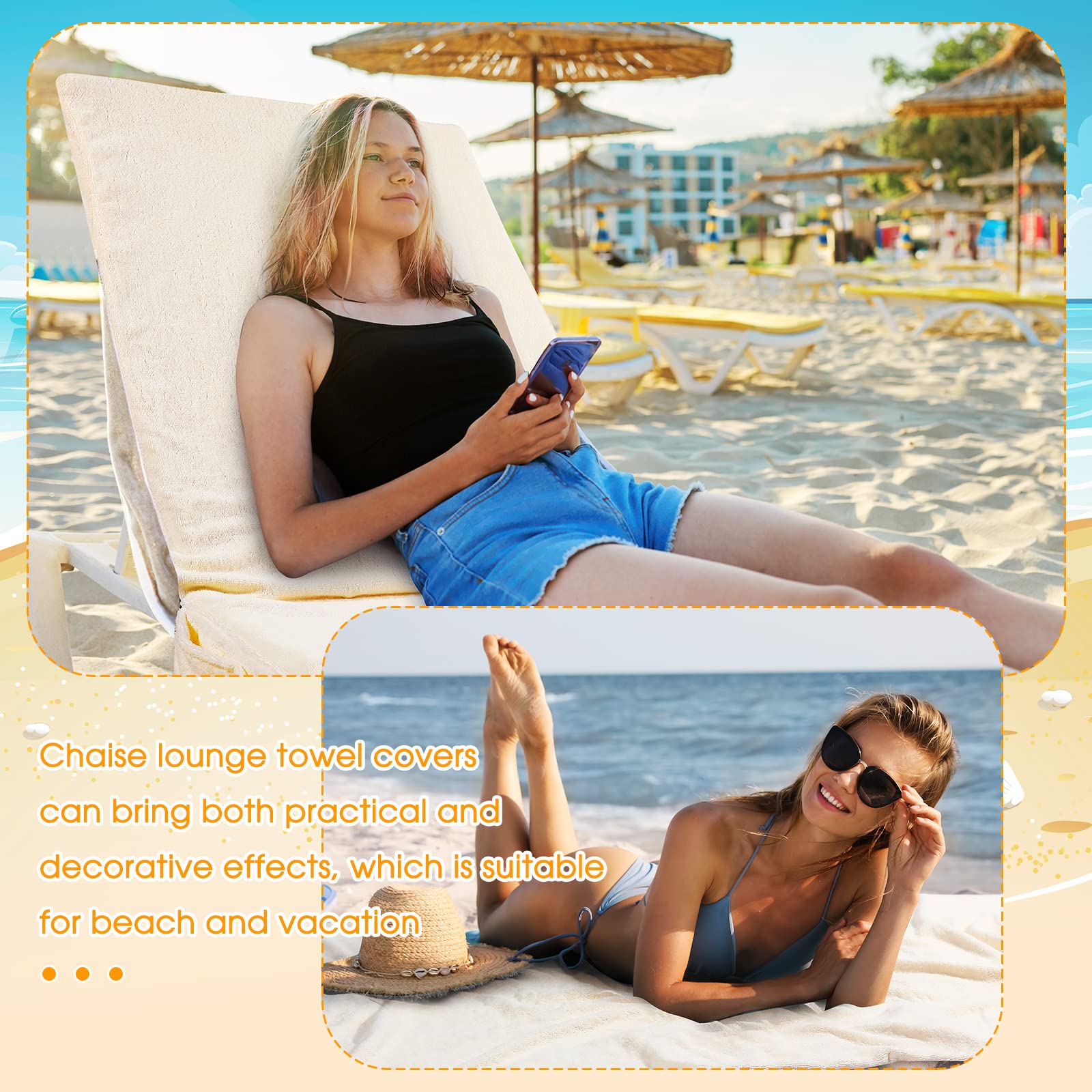4 fundas para sillas de playa con bolsillos laterales, toallas suaves de microfibra de algodón para silla de piscina, toallas con bolsillos para tumbonas, tomar el sol, vacaciones, hotel al aire 4