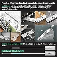 Vista 5 de JOYMOOP - Juego de trapeador y cubo con escurridor, trapeador plano de piso sin manos y cubo, trapeador de 60" con 5 almohadillas de microfibra