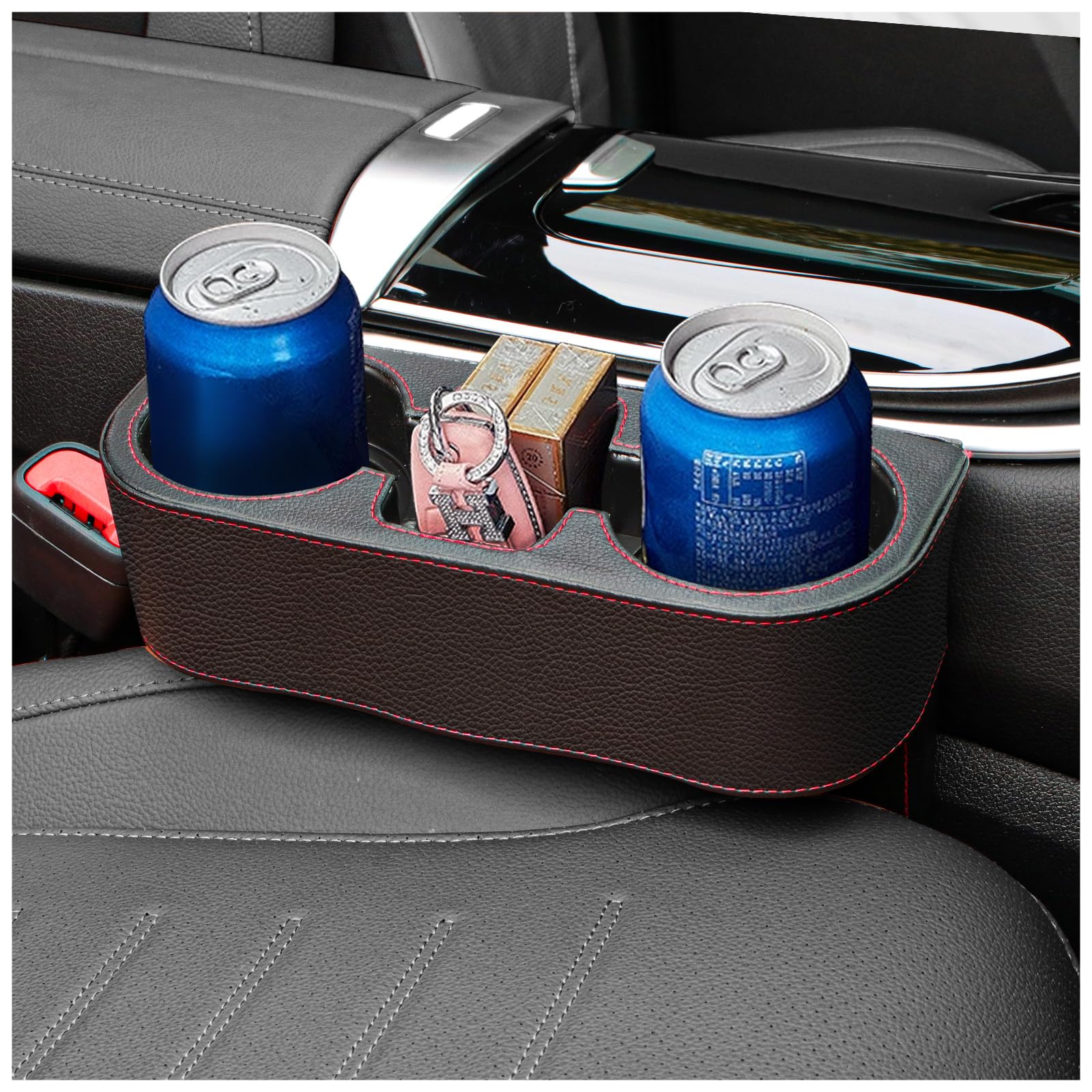 YGDMD - Portavasos expansor para coche, organizador multifuncional para rellenar huecos laterales del asiento del coche con soporte para teléfono, portavasos, organizador de consola de cuero para la mayoría de los vehículos
