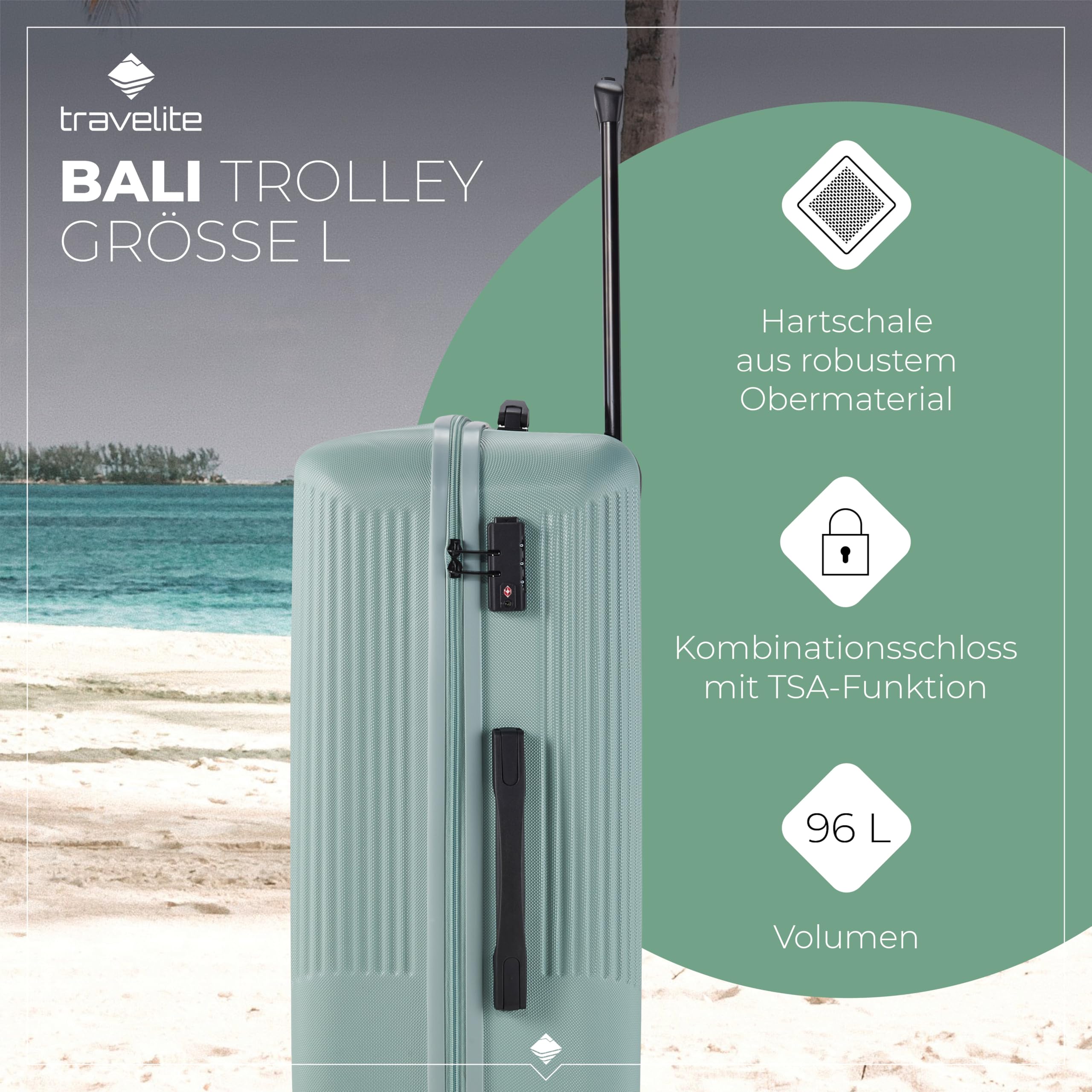 Travelite 4-Rad Hartschalenkoffer groß 96 Liter, ABS Hartschalen Trolley mit TSA Kombinationsschloss, 77 cm