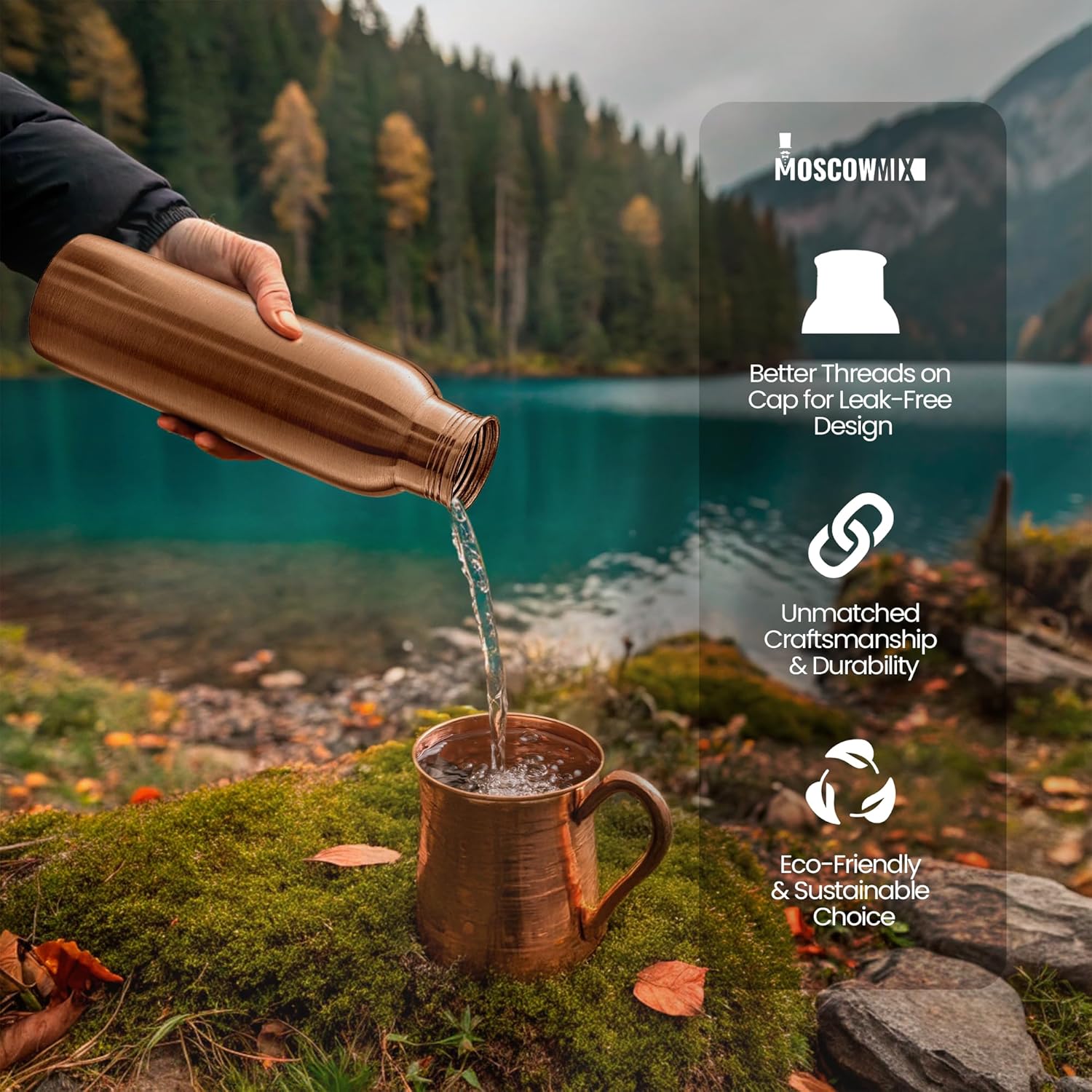 Copper Water Bottle for Drinking 34 oz Extra Large - Premium Handcrafted Ayurvedic Pure Copper Vessel - Drink More Water - Wide Mouth with Leak Proof Lid - BPA Free, Reusable, Travel Friendly - Image 7