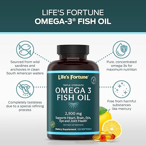 Miniatura 2 de Life's Fortune Suplemento concentrado de aceite de pescado Omega 3 de 2500 mg, 120 cápsulas blandas, alta potencia, ácidos grasos EPA y DHA -