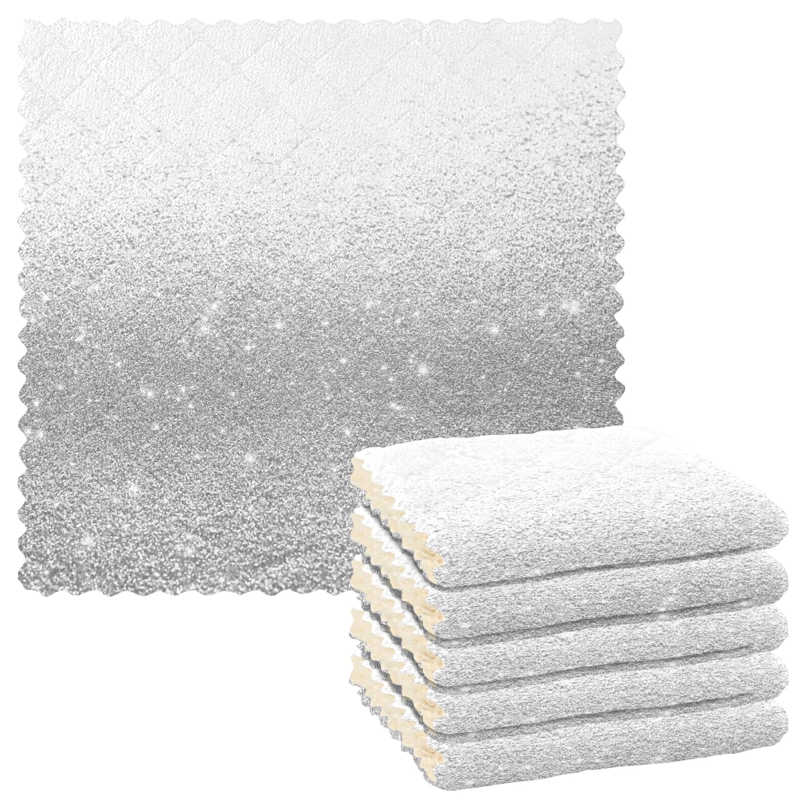 Silver Fantasy Galaxy Universe White Shiny Stars Sparkles Texture 6 Set Kitchen Dish Towels, Washcloths Cleaning Cloths Dish Cloths, Absorbent Towels Lint Free Bar Tea Soft Waffle Towel 11"x11"