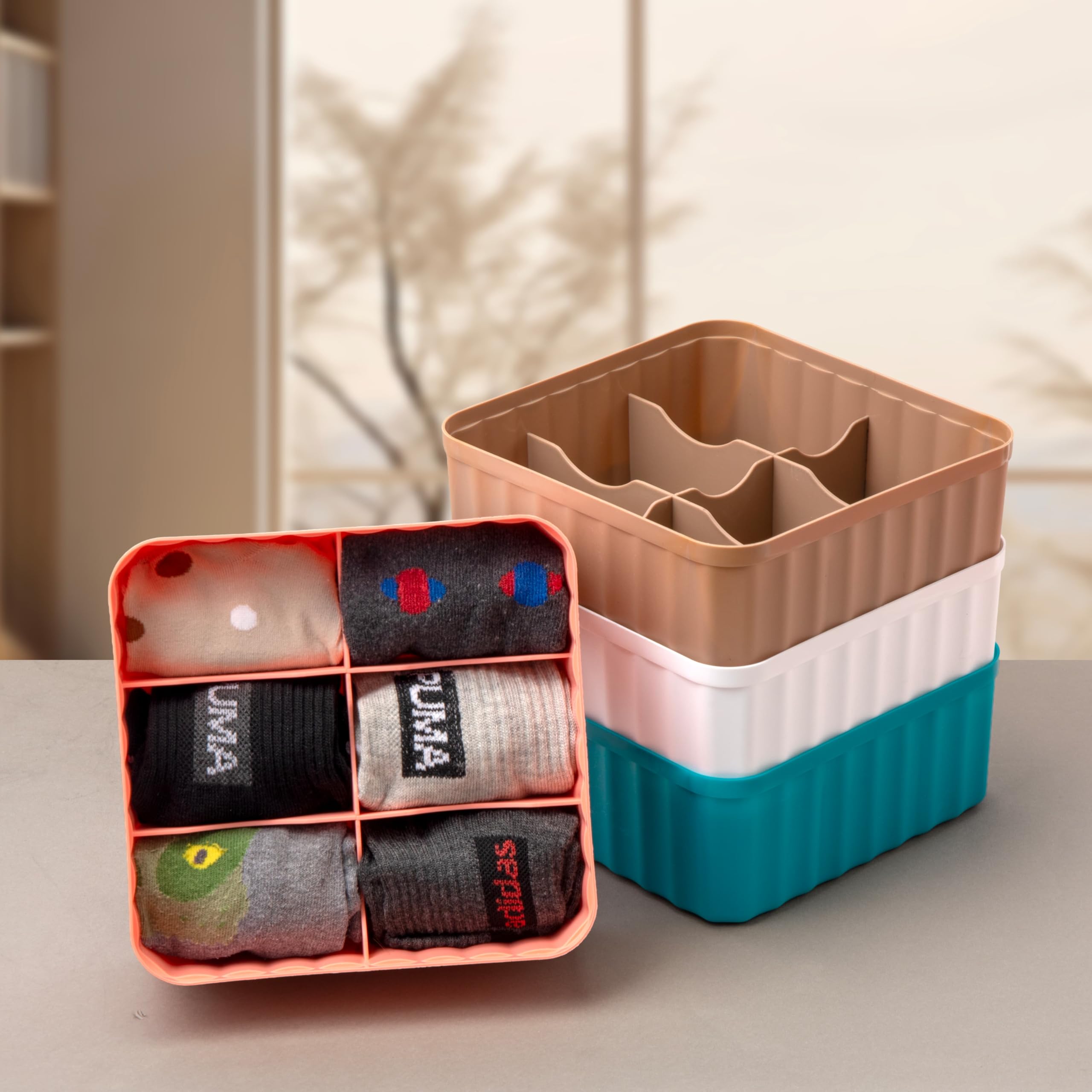 Leawall 6-Compartment Wardrobe Organizer drawers organisers for Underwear, Socks, Bras, Ties, Scarves & Undergarments,storage box and organiser, Socks organizer Socks Tray (4 Pcs,Multicolor)-image-36