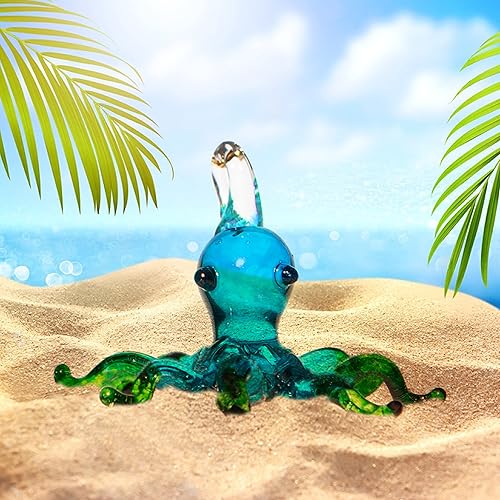 Miniatura 5 de Adorno soplado a mano de cristal de mar, pulpo, animal, atrapasoles, verde aguamarina, 2 pulgadas, decoración para colgar en la ventana, decoración