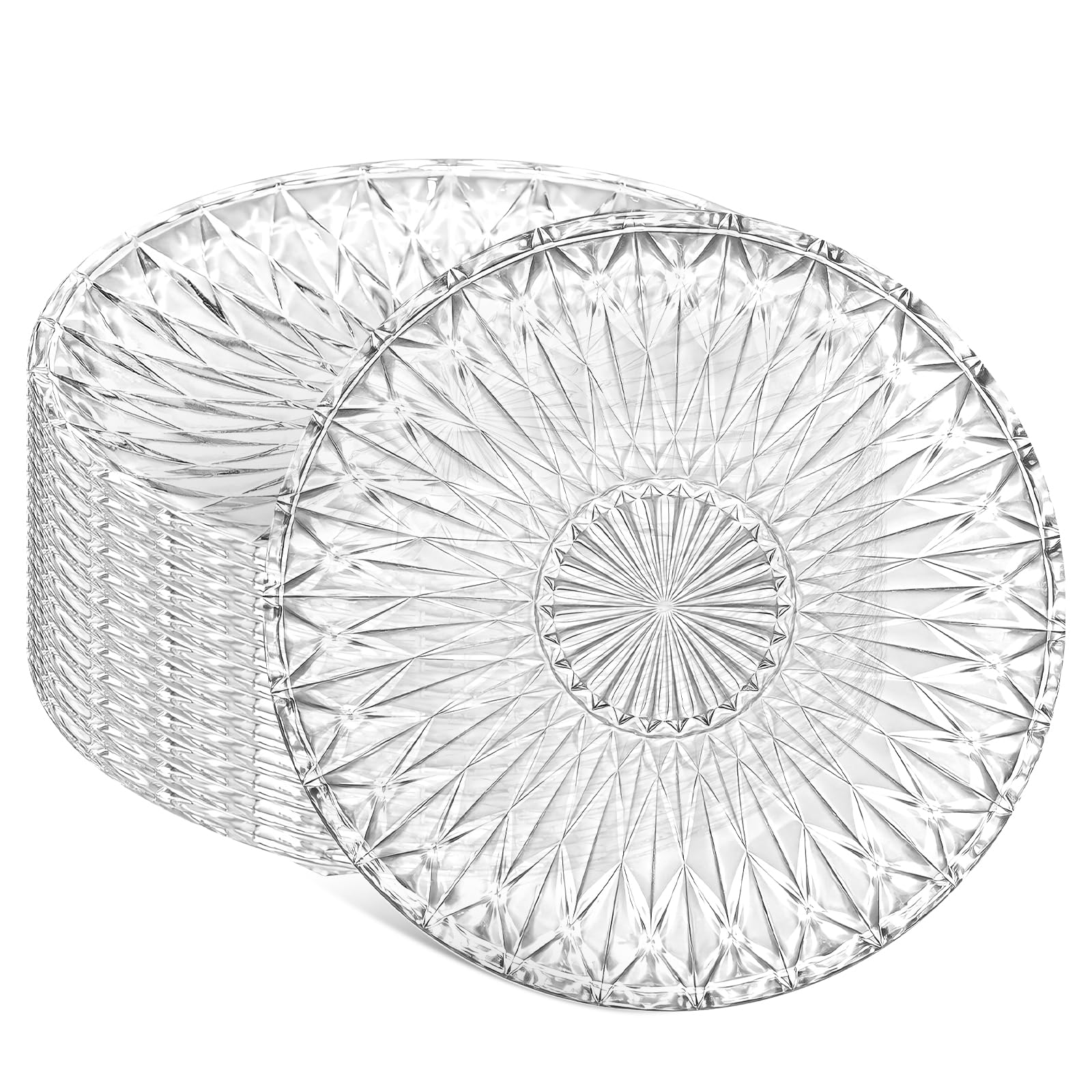 MALLOOM Lot de 12 assiettes à salade en verre cristal, assiettes à dessert rondes transparentes de 20 cm, assiettes de service pour restaurant, fêtes, fruits et collations