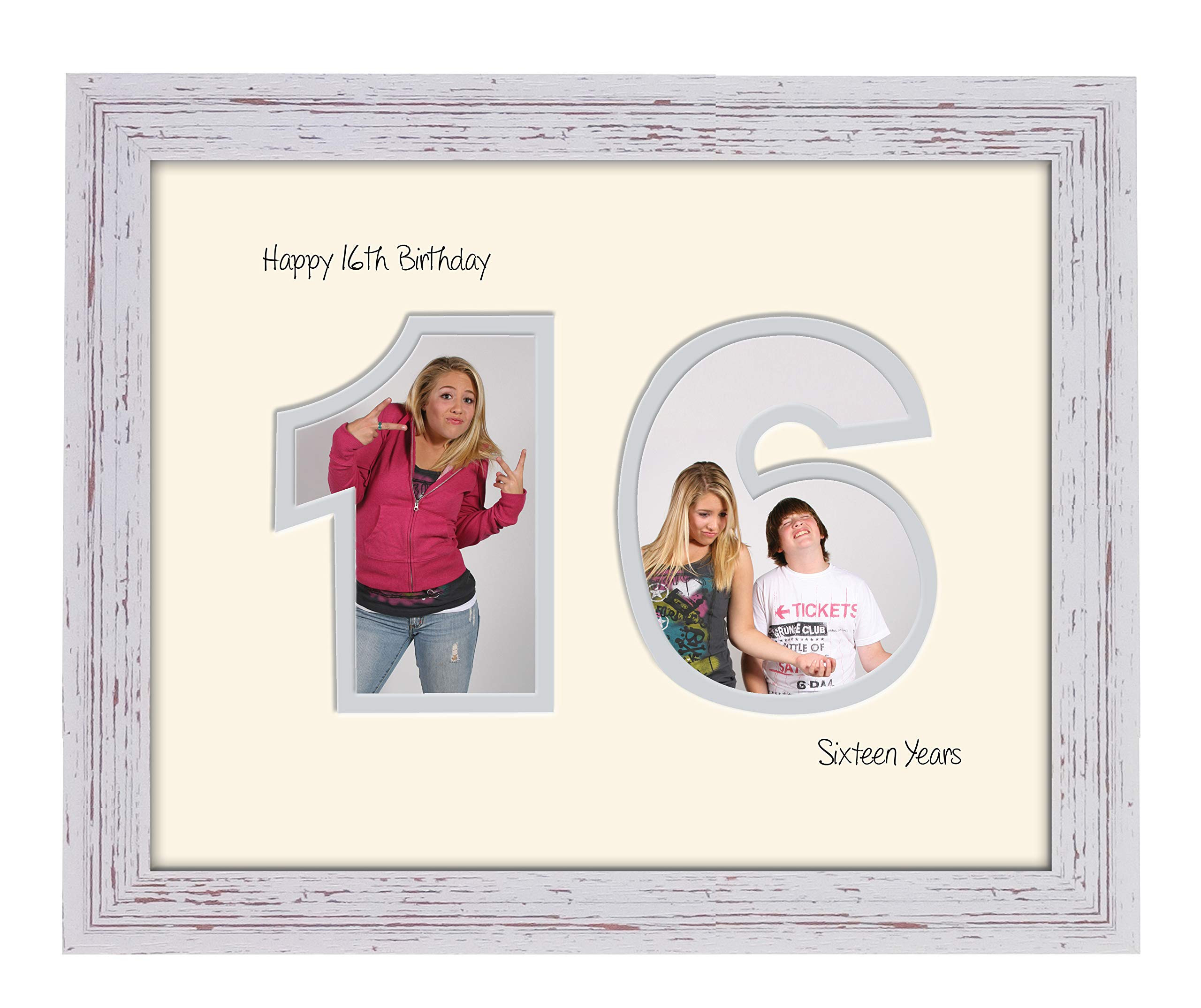 Photos In A Word Shabby Chic Finish Frame Cream Mount Grey Inside 16Th Birthday Photo Frame Sixteenth Cut Out Numbers Double Mounted Quality Gift 1178F (Shabby Chic Finish Frame Cream Mount Grey Inside)
