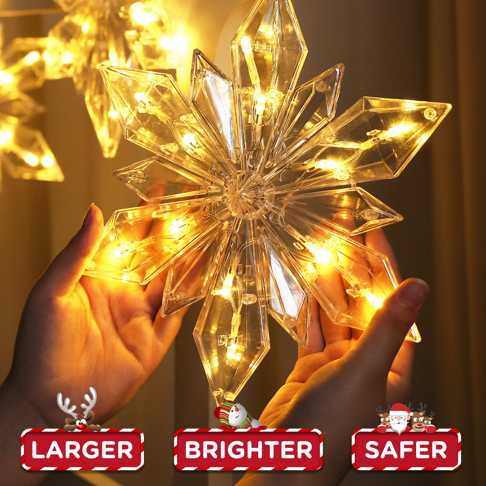 GlobaLink Schneeflocken-Beleuchtung 3 Stück 108LED | 8 Modi, batteriebetrieben, für Innen & Außen, Weihnachten, Party, Hochzeit, Garten und Balkon