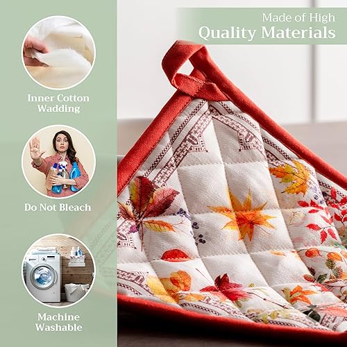 Miniatura 3 de Maison d' Hermine - Juego de 2 agarraderas con asa Amarante, 100% algodón, resistentes al calor, para hacer una barbacoa, cocinar, hornear, para la