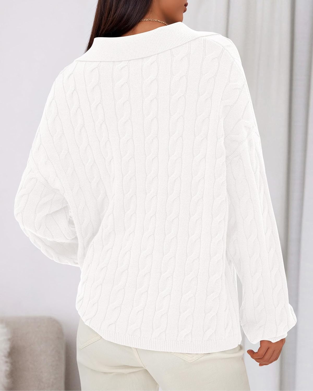 BTFBM Women's Oversized Sweaters Fall Fashion Clothes 2025 Trendy Knit Pullover Casual Long Sleeve V Neck Sweater Jumper Tops - Image 3