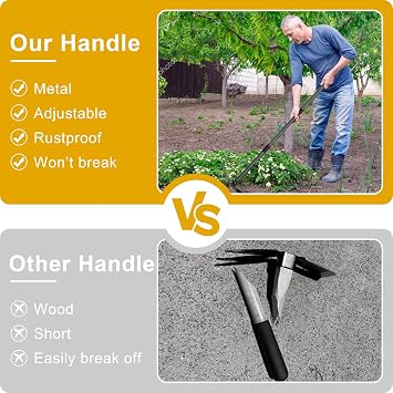 Hoe and Cultivator - 45 Long Handle - Heavy Duty Garden Hoe Tiller, Standing Hoe Garden Tools Durable Cultivator Hoes Hand Rake Fork for Gardening Weeding Planting Loosening Soil