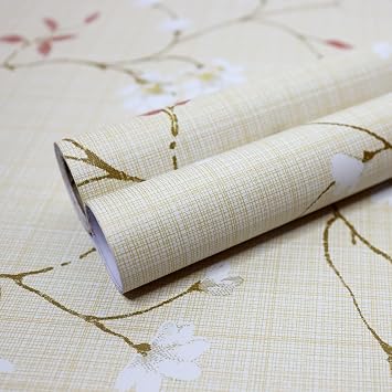 Wollzo Self-Adhesive Wallpaper 45cm x 500cm| Pale Yellow Floral DIY Stickers| 3D Wallpaper for Walls| Wall Paper for Living Room| Wall Stickers for Home Decor (500 cm)