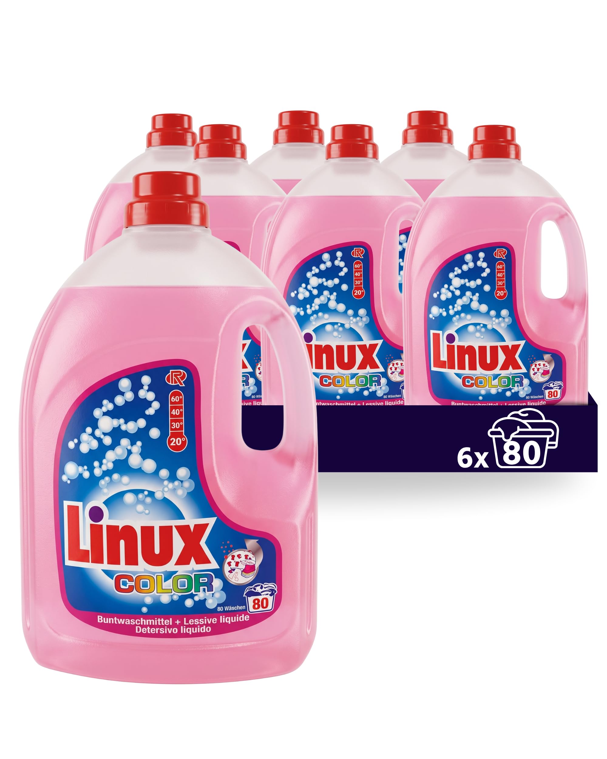 Linux Color Waschmittel 480 WL | 6 x 3 Liter | farberhaltendes Buntwaschmittel mit frischem Duft | kraftvolle Fleckenentfernung | flüssiges Waschmittel gegen Gerüche