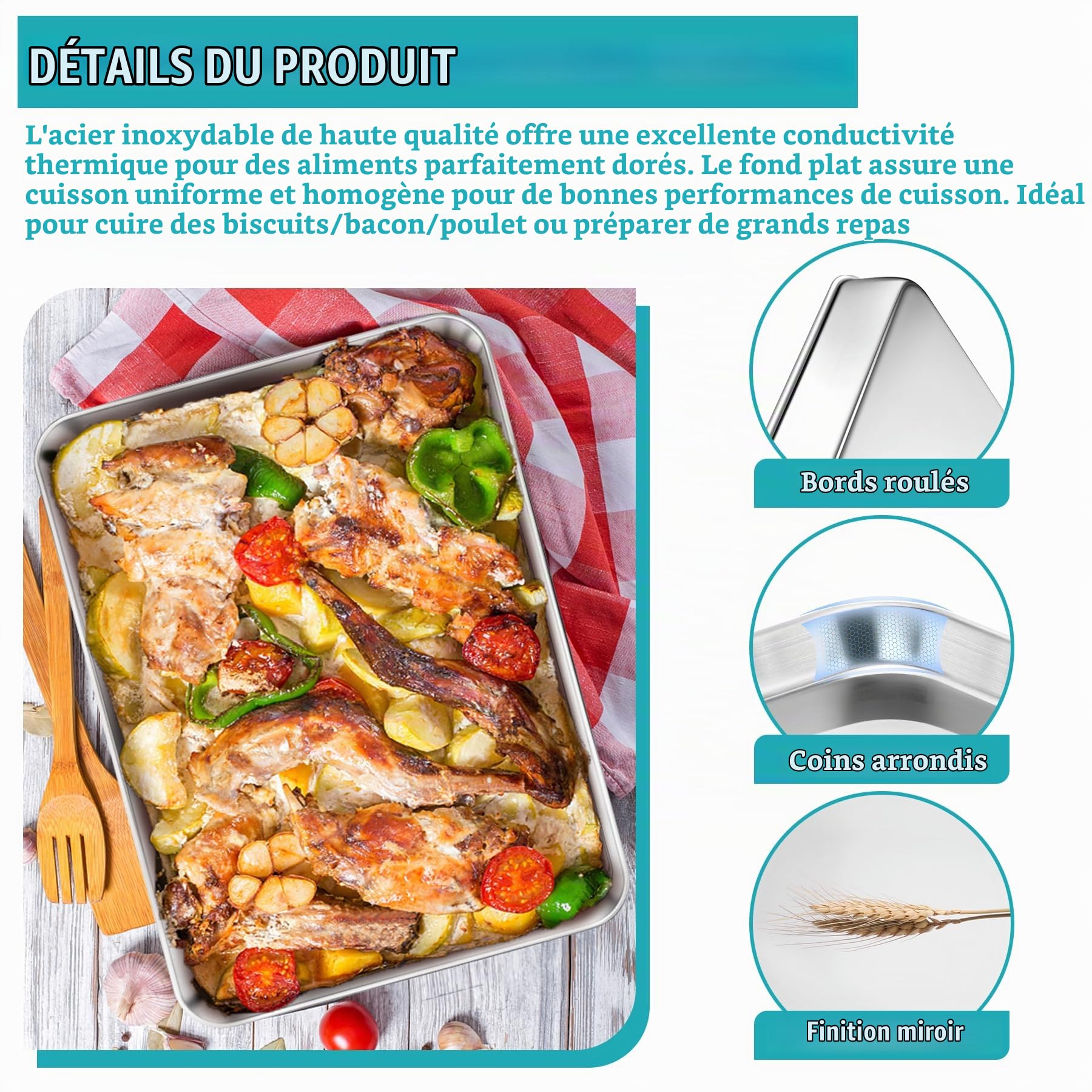 HaWare Lot de 2 plaques de cuisson extra larges en acier inoxydable – 45 x 33 x 2,5 cm, plaque à biscuits pour la cuisson, le service, saine et non toxique, facile à nettoyer et passe au