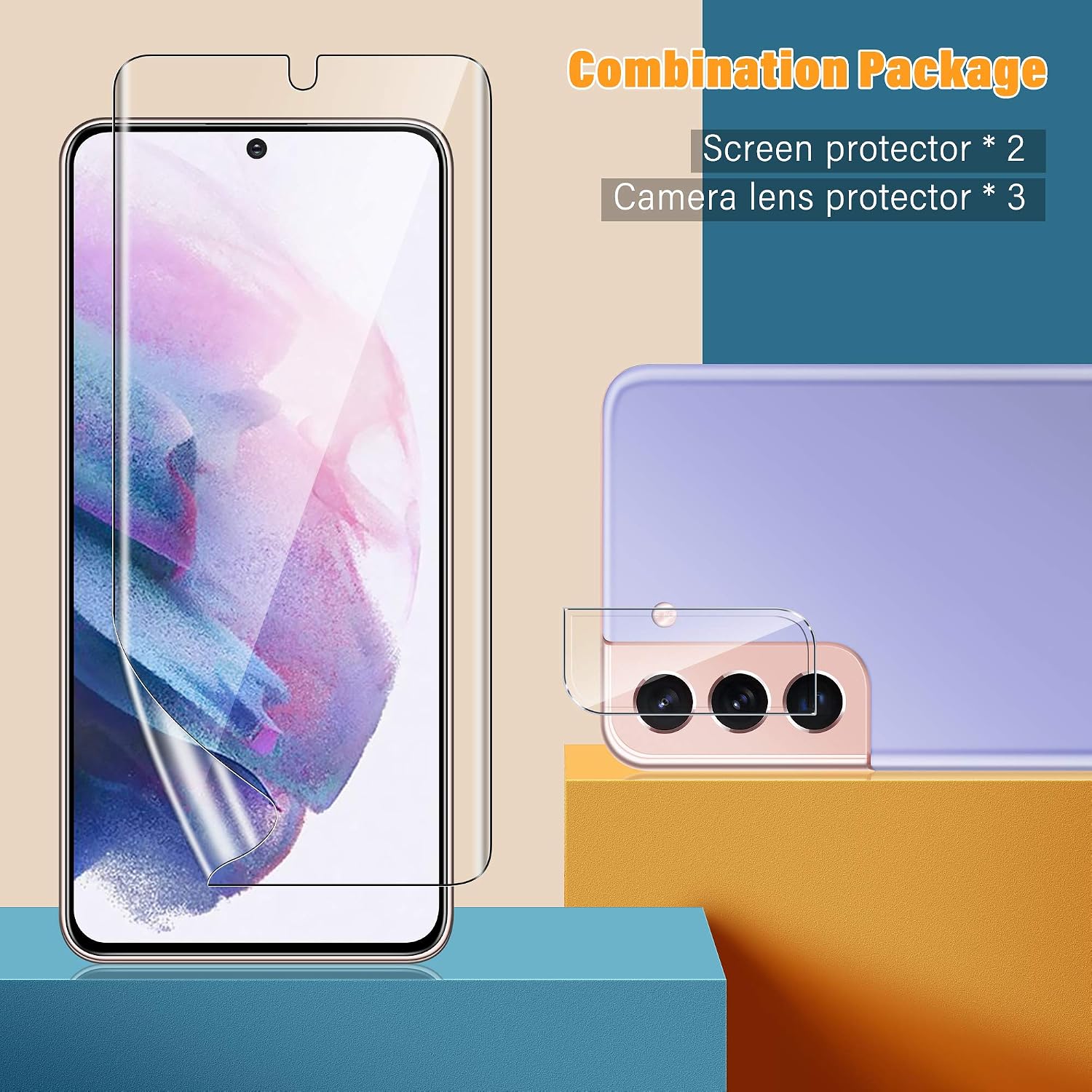 [ 2+3 Pack ] UniqueMe Compatible with Samsung Galaxy S21 Plus / S21+ 5G - 6.7 inch Soft TPU Screen Protector + Camera Lens Protector Tempered Glass[with Easy Installation Tool][Not for Samsung S21 ]