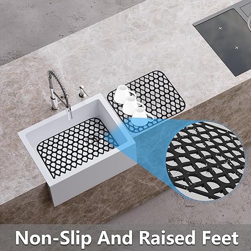 Miniatura 2 de YUBIRD - Protectores de fregadero para fregadero de cocina, tapetes de fregadero de 13.58 x 11.6 pulgadas, 2 alfombrillas de silicona para fregadero