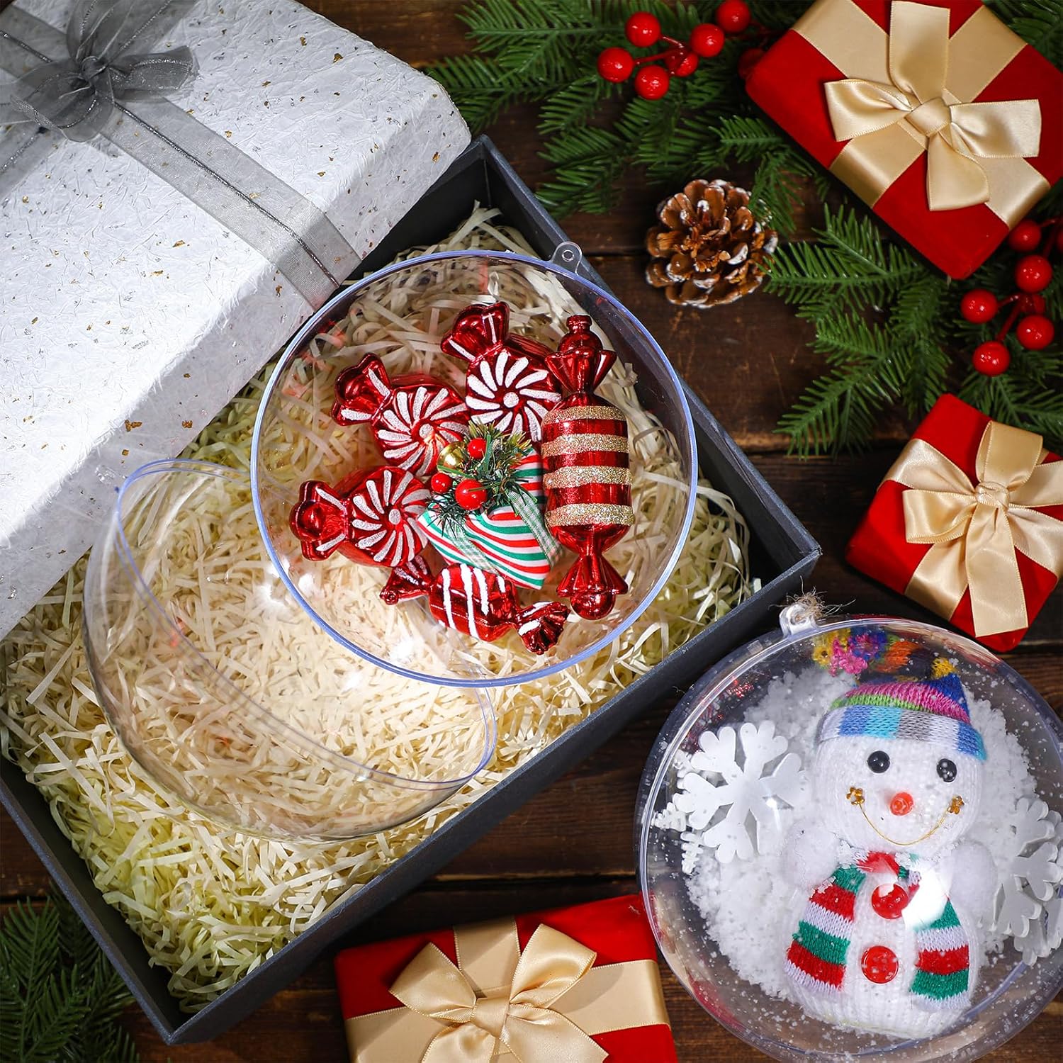 Syhood 10 Pcs 6.3 Inch Large Clear Fillable Christmas Ornaments Balls Christmas Oversized Balls DIY Fillable Shatterproof Clear Plastic Ornament for Xmas Ornaments Party Decor Crafts