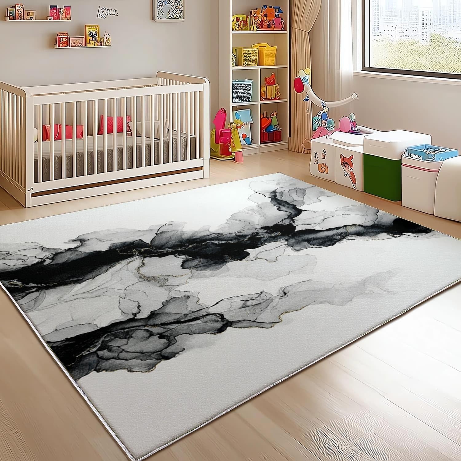 Genérico Flanelowe antypoślizgowe dywaniki do pokoju 160 x 230 cm chiński płynny atrament miękki dywan nieblaknący, czarno-białe dywany do wnętrz do salonu, sypialni, jadalni