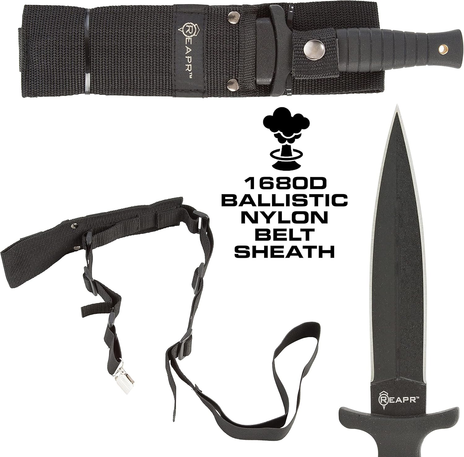 Reapr 11002 Tac Boot Knife, 4.75 Inch Double Edge Self Defense Knife for EDC | Use as Ankle Knife, Belt Knife or Over Shoulder Carry | 4.25" Hi Grip Handle | Nylon Web Sheath with Abs Insert