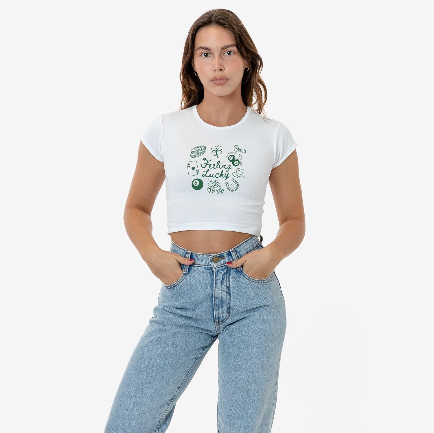 St. Patrick's Day Baby Tee | Premium Cap Sleeve Baby Rib Crop Top Shirt for Women - Image 2