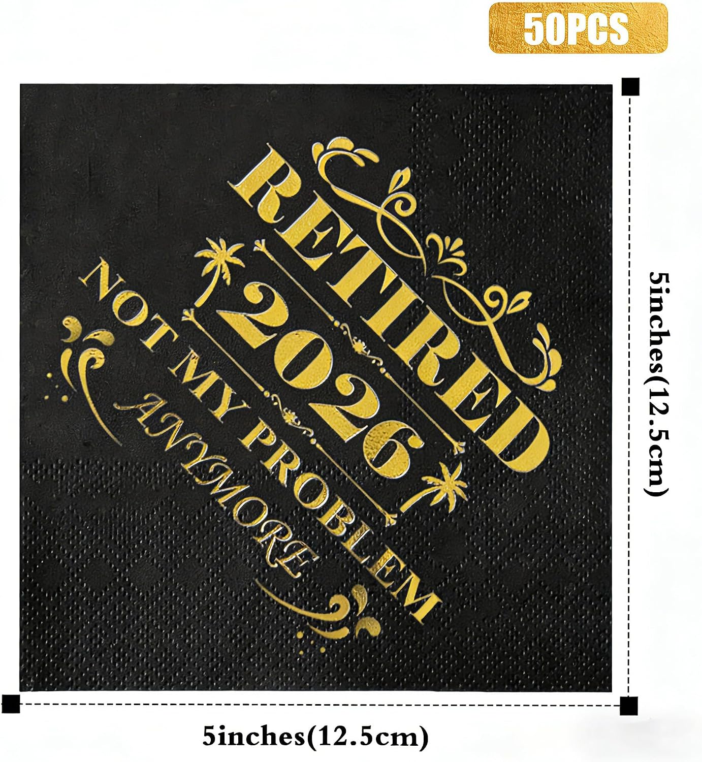 Retired 2026 Cocktail Napkins, 50 Pack 3-Ply Retirement Party Decorations Supplies, Black & Gold Disposable Napkins for Farewell,Coworker Goodbye & Going Away Celebration (5"x5")