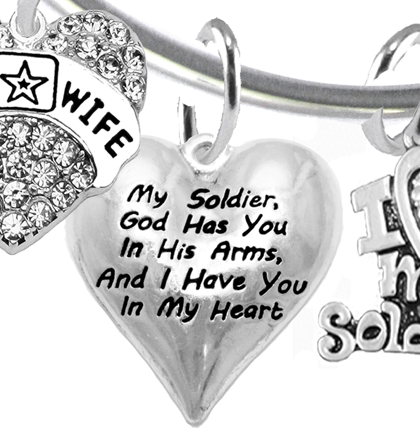 Cardinali Jewelry Army Wife, My Soldier, God Has You In His Arms And I Have You In My Heart, Keep My Husband Safe, Adjustable Bracelet, Hypoallergenic Safe, No Nickel, Lead,Or Poisonous Cadmium