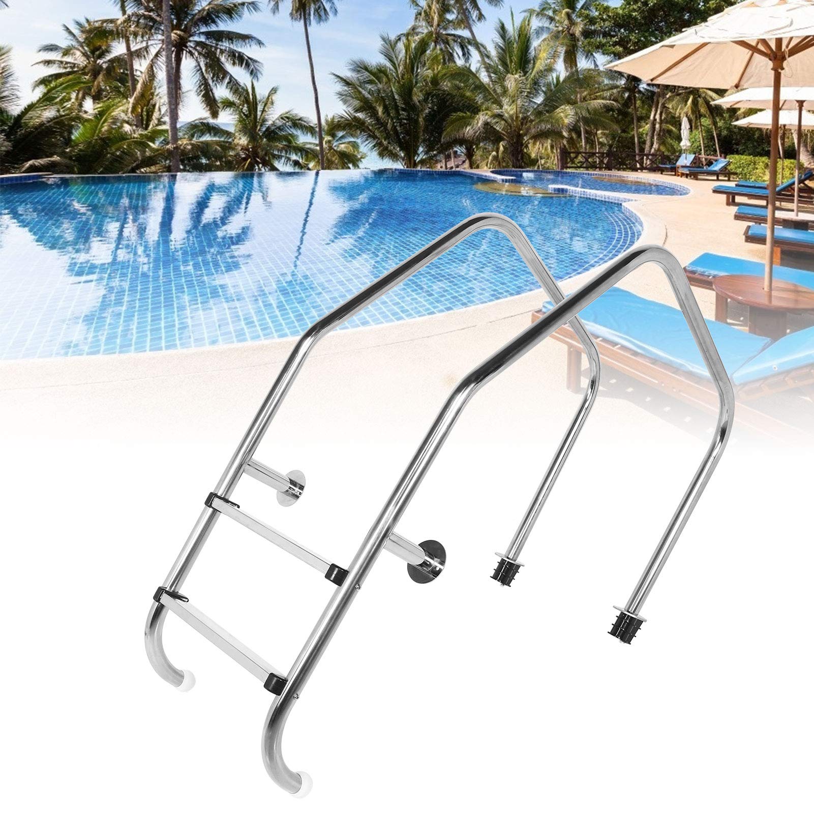 Escaleras de Seguridad para Piscinas Antideslizantes de Acero Inoxidable 304 con 2 Pedales, Dispositivos de fijación para Accesorios para Piscinas enterradas al Lado de la Piscina