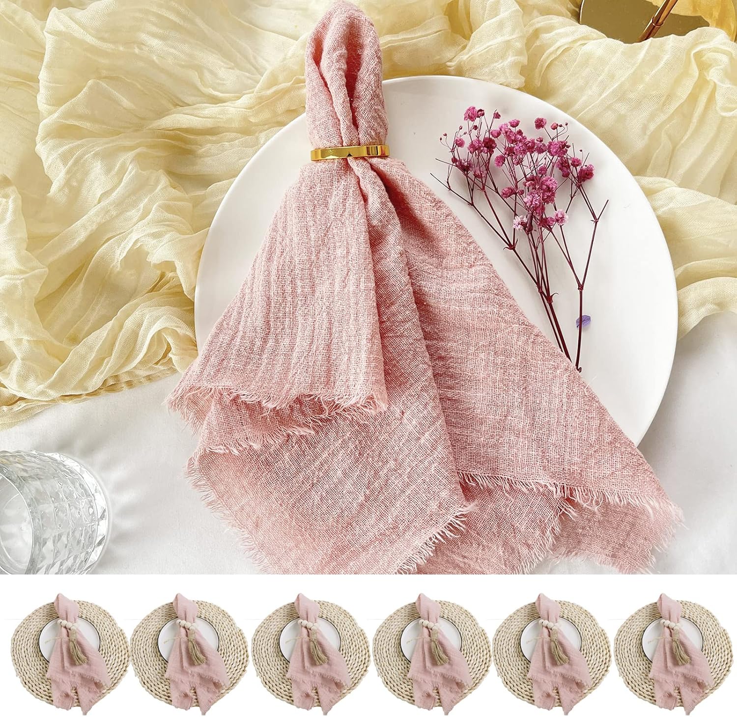 Timisea Handmade Cloth Napkins Fringed Design Cotton Napkins Set,Dinner